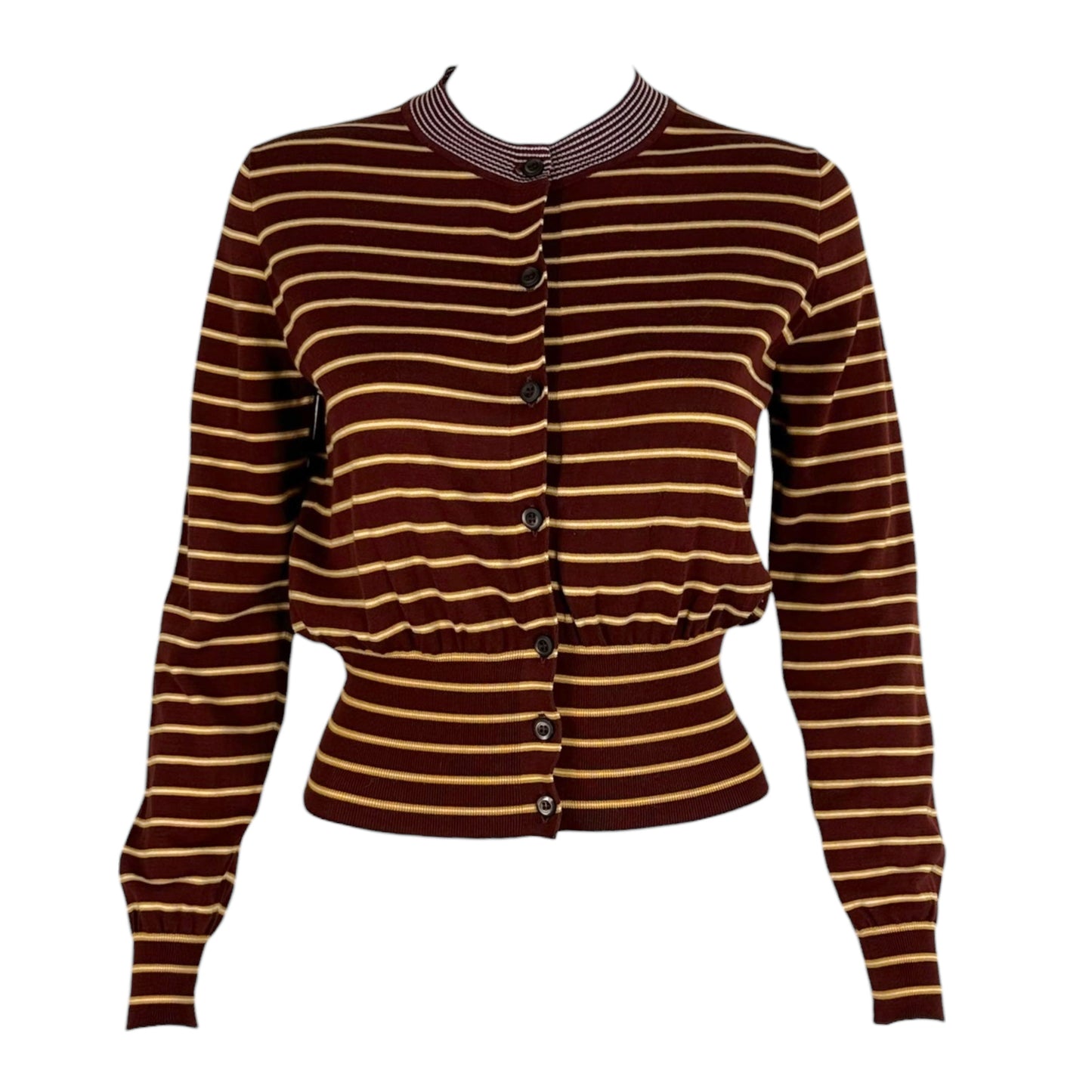 Prada 2013 Burgundy & Yellow Striped Crop Cardigan