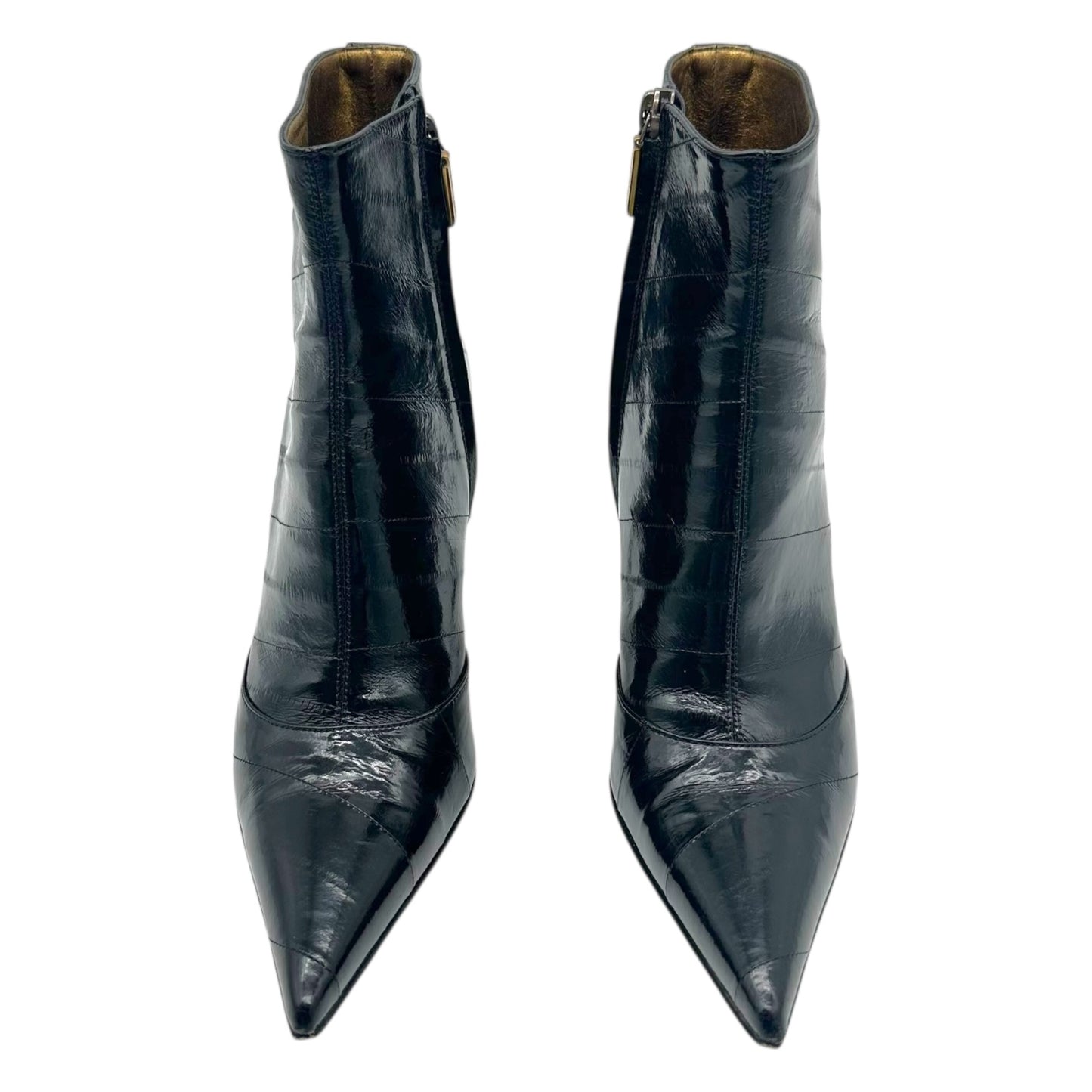Dolce & Gabbana Black Eel Leather Pointed Toe Heeled Ankle Boots - Outfit Repeater