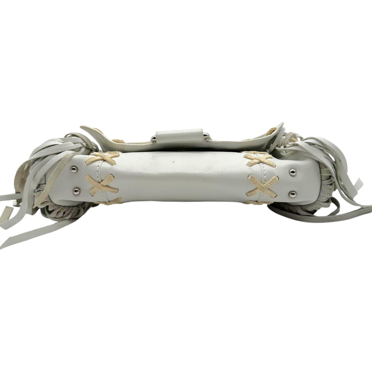 Dolce & Gabbana White Leather Fringe Trim Shoulder Bag