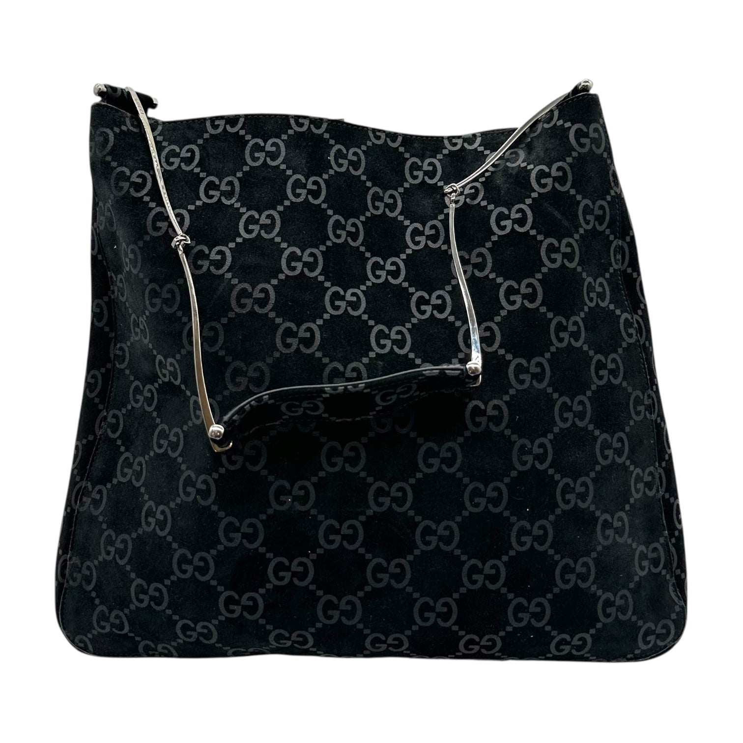Gucci by Tom Ford Black Monogram Suede Horsebit Chain Hobo Bag - Outfit Repeater