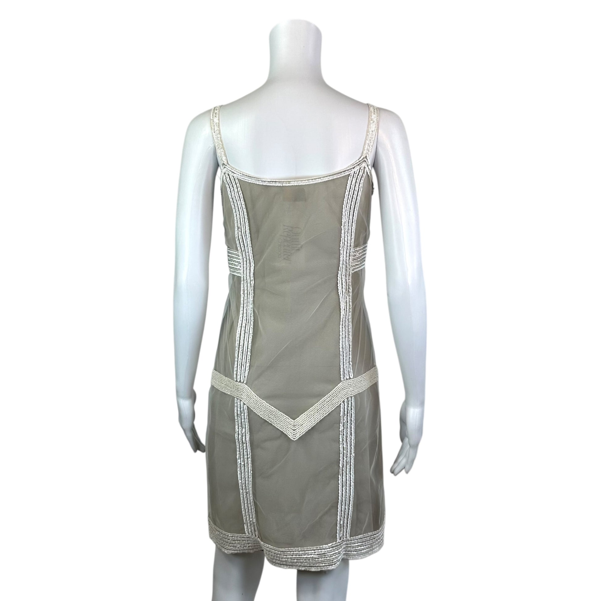 Fendi Beaded Mesh Mini Dress Beige Ivory Thin Straps