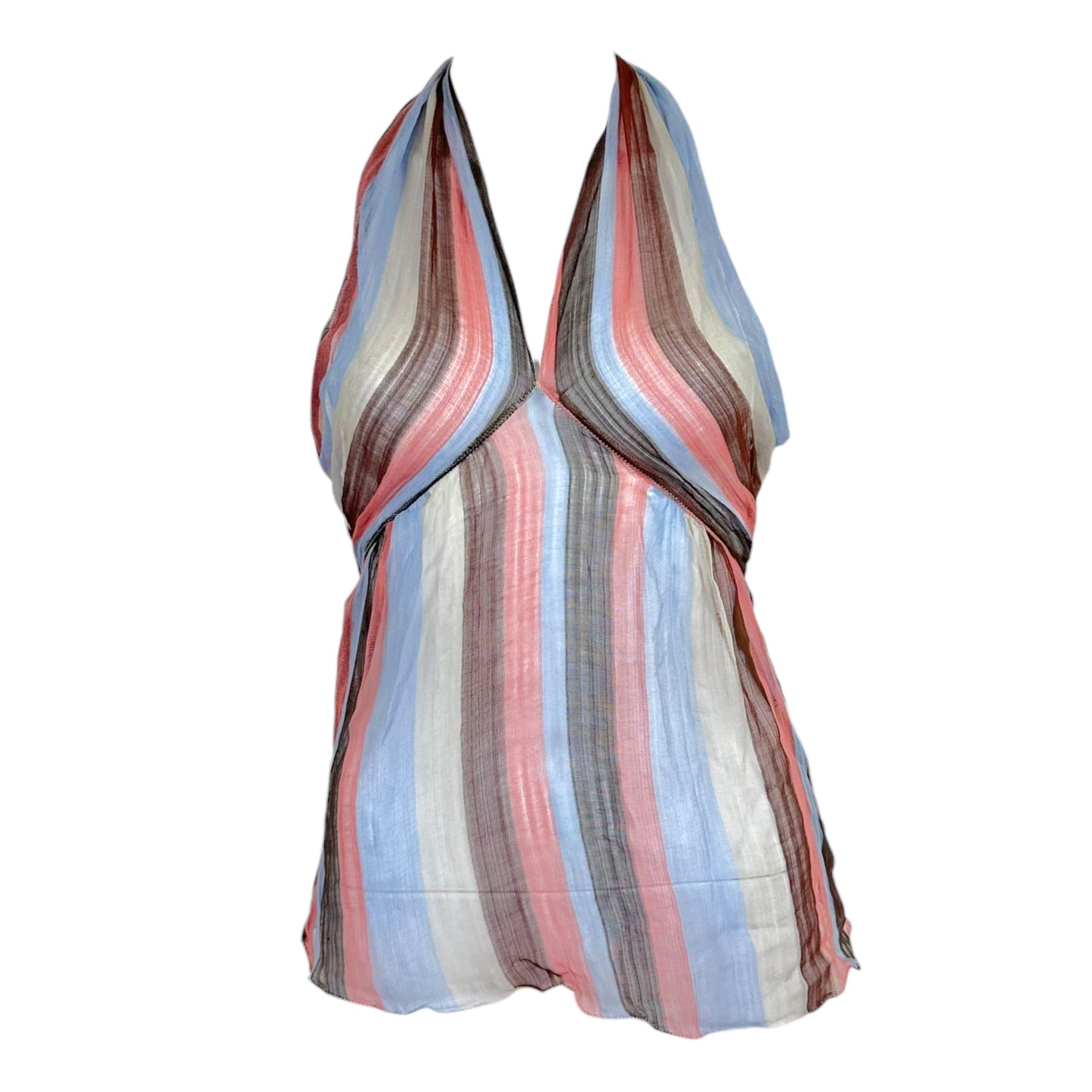 D&G Dolce & Gabbana Light Blue & Pink Sheer Striped Halter Top NEW