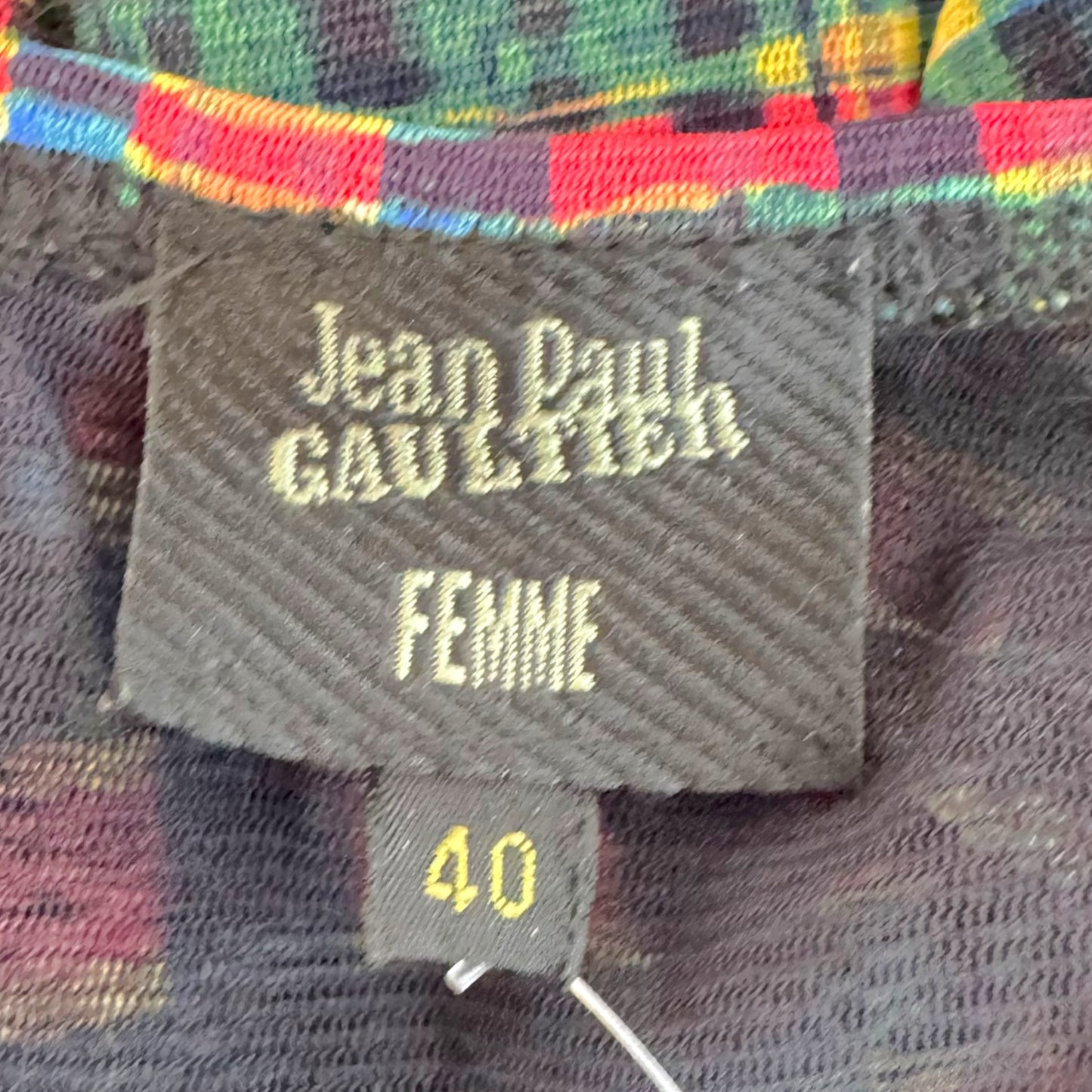 Jean Paul Gaultier Multicolor Plaid Face Print Mesh Maxi Skirt
