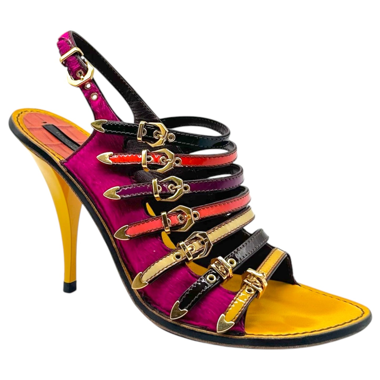 Louis Vuitton Multicolor Croc & Ponyhair Multi-Strap Sandal Heels