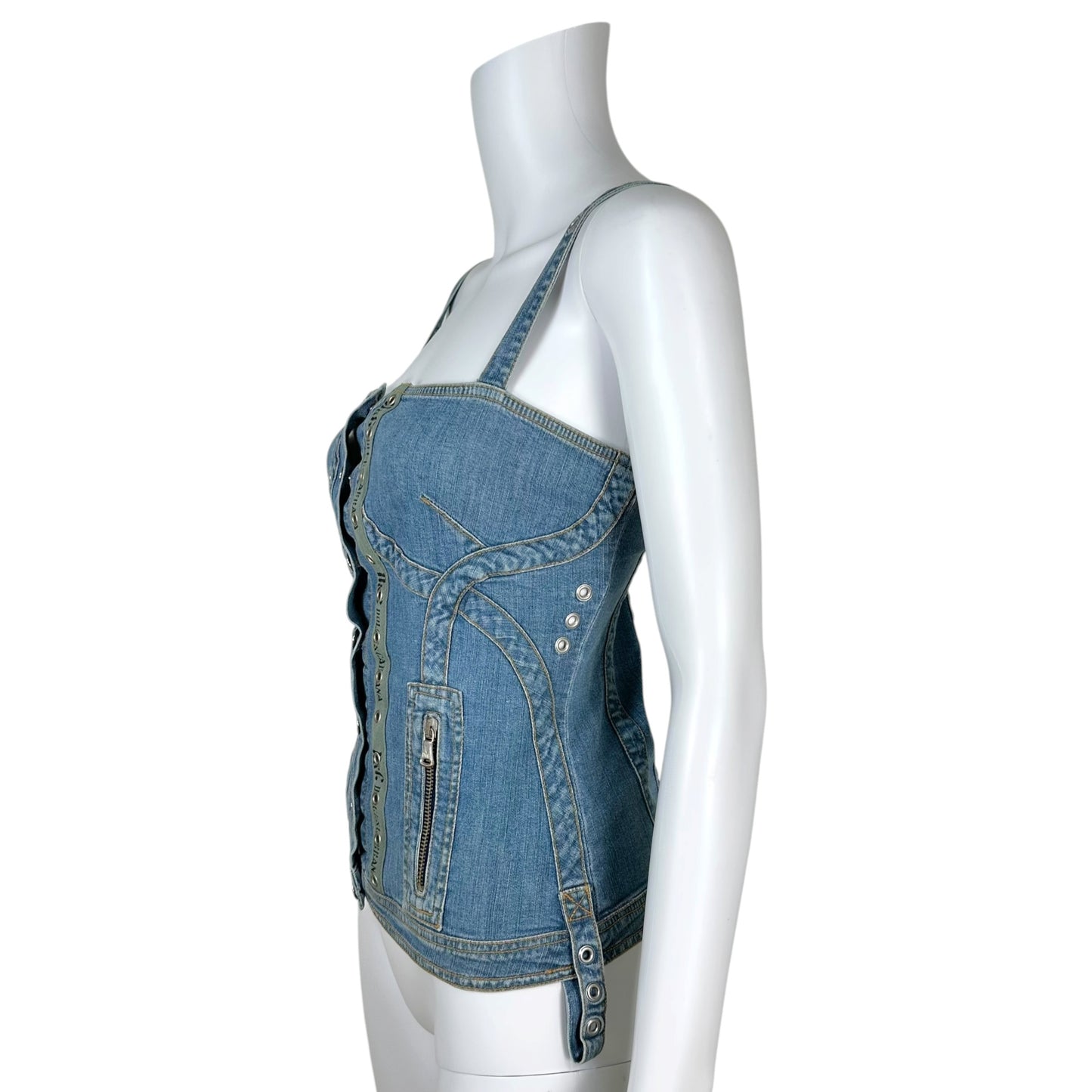 D&G Denim Khaki Bustier Top Adjustable Straps Zippered Pockets