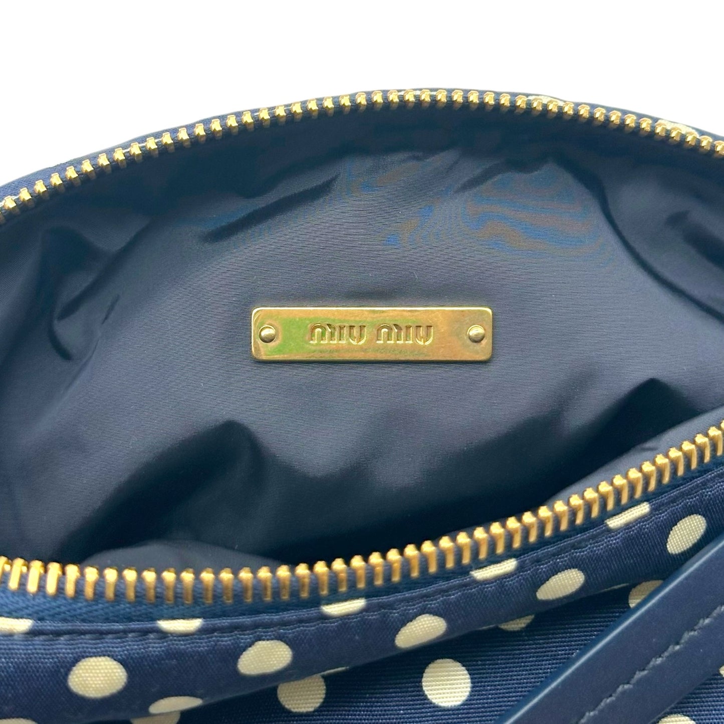 Miu Miu Polka Dot Print Pochette Bag Navy Blue White