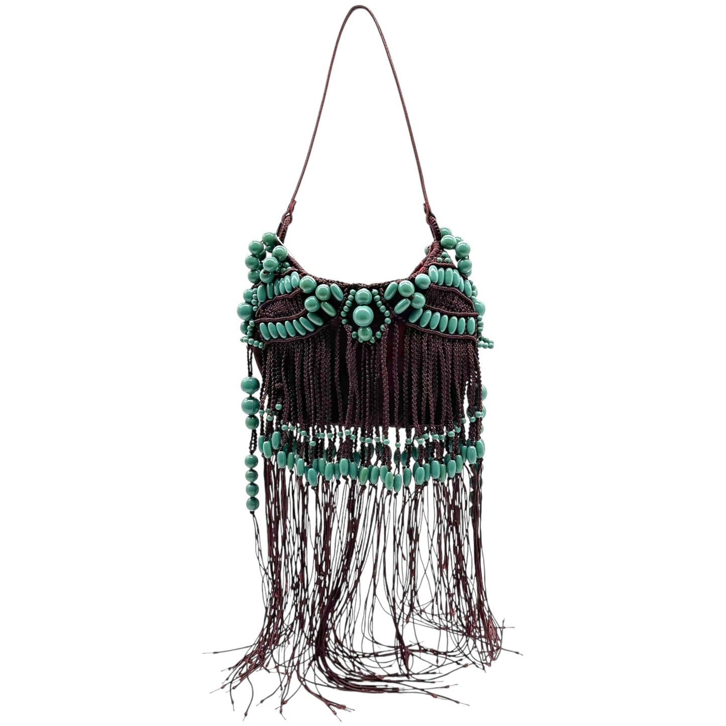 Jamin Puech Beaded Fringe Bag Burgundy Turquoise