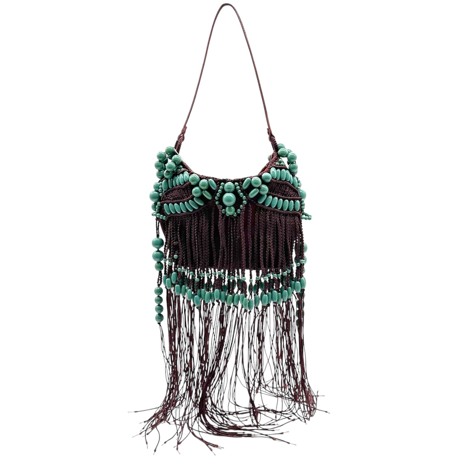 Jamin Puech Beaded Fringe Bag Burgundy Turquoise