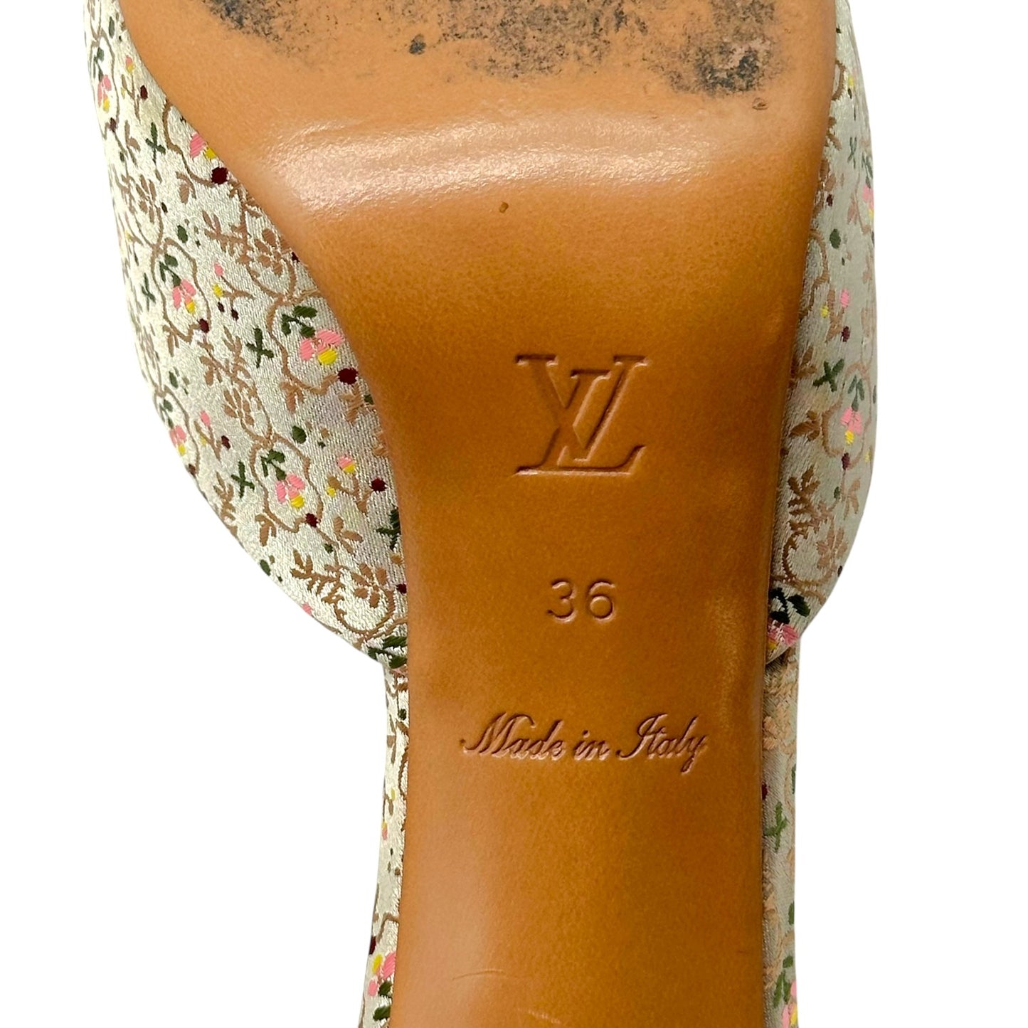 Louis Vuitton Pastel Floral Print Silk Heeled Mule Sandals