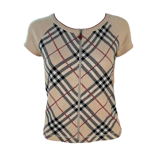 Burberry Blue Label Classic Nova Check Plaid Knit Zip Top