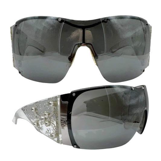 Christian Dior Shield Sunglasses Silver Mirrored Rhinestones
