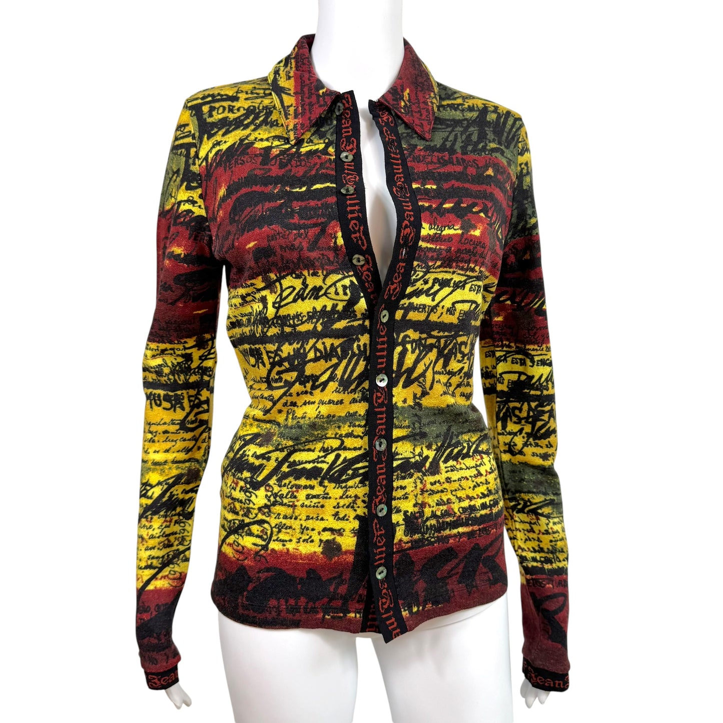 Jean Paul Gaultier Rasta Colored Logo Print Knit Cardigan