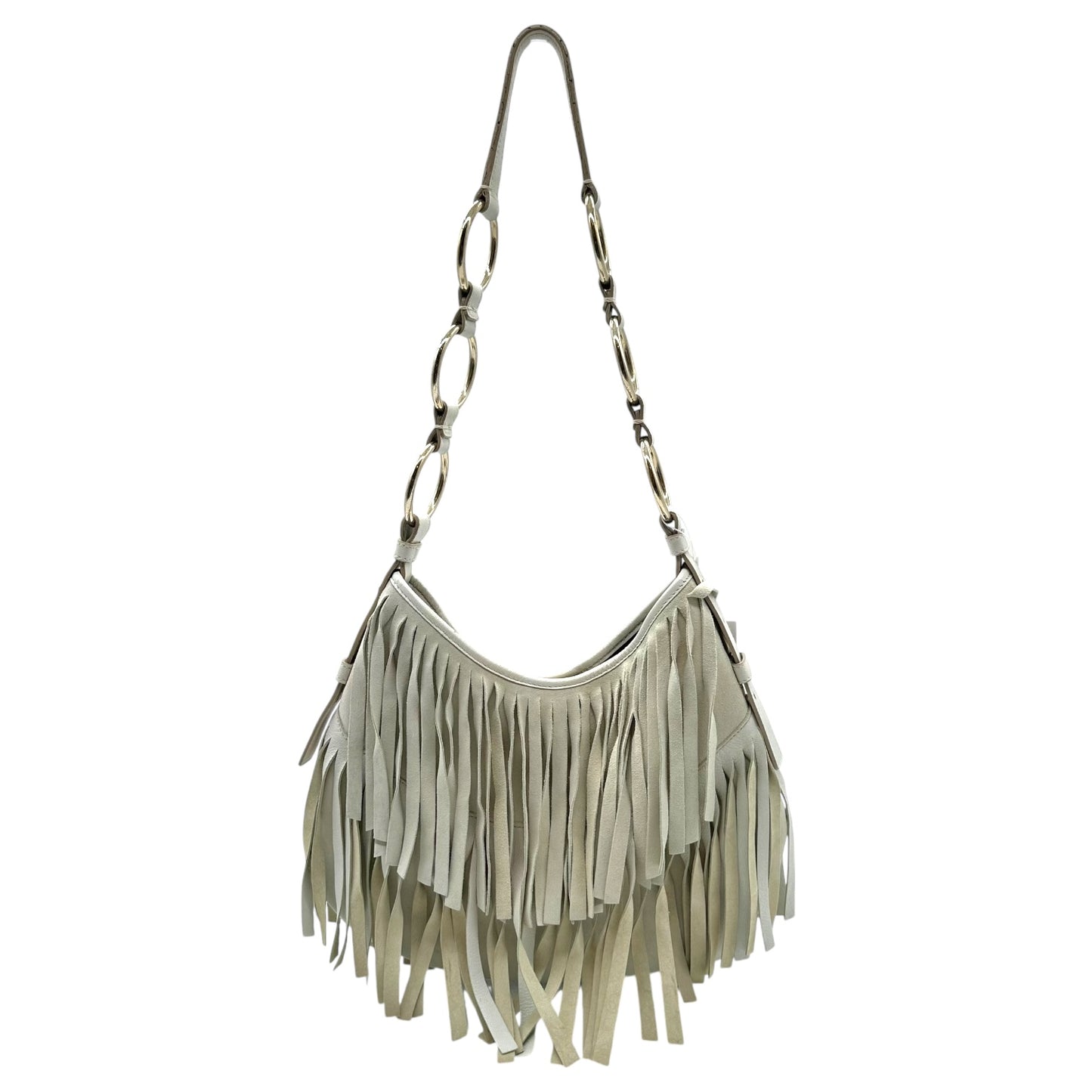 Yves Saint Laurent Rive Gauche Ivory Suede Fringe Shoulder Bag