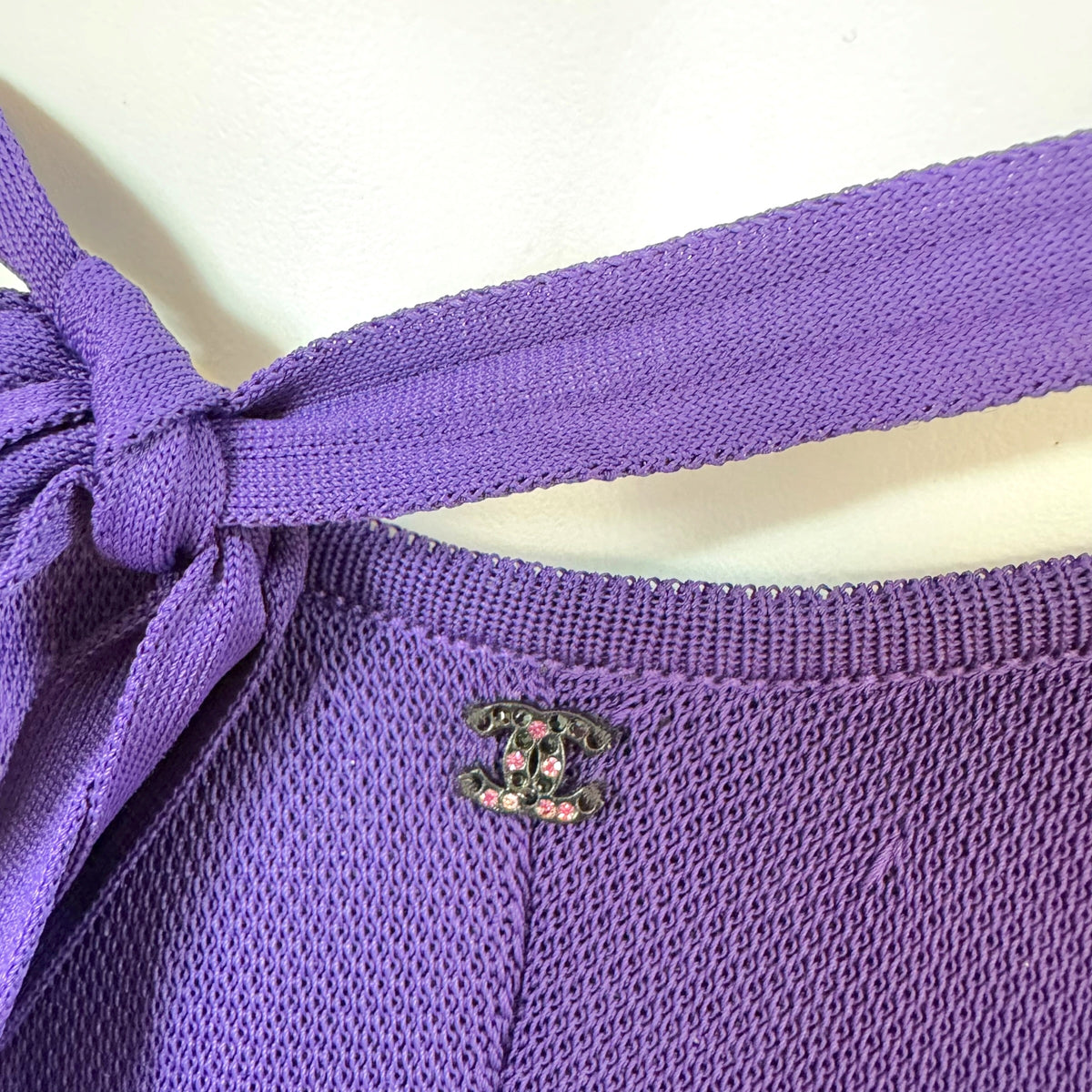 Chanel Spring 2009 Deep Purple Tie-Back Ruffle Knit Midi Dress