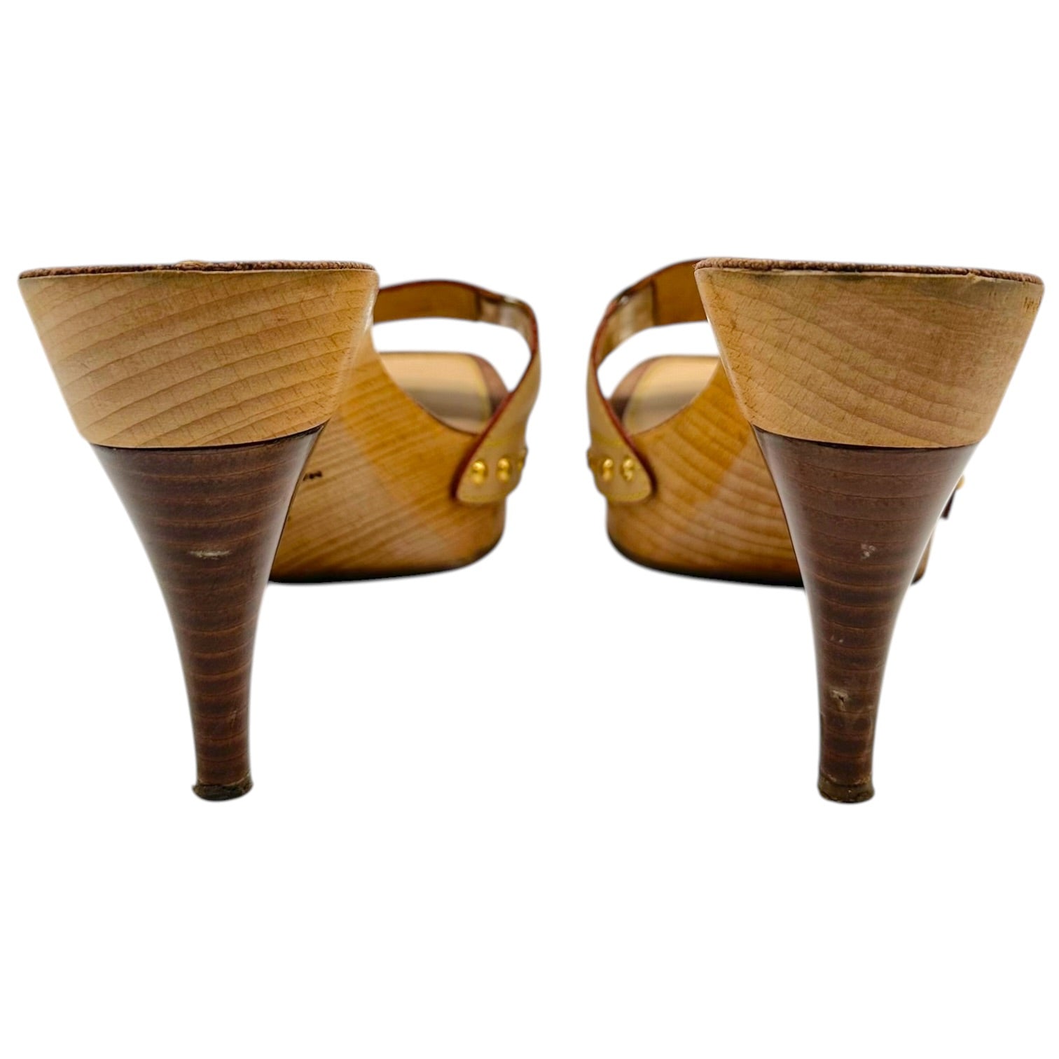 Louis Vuitton Beige Leather Whipstitch Kitten Heel Mules