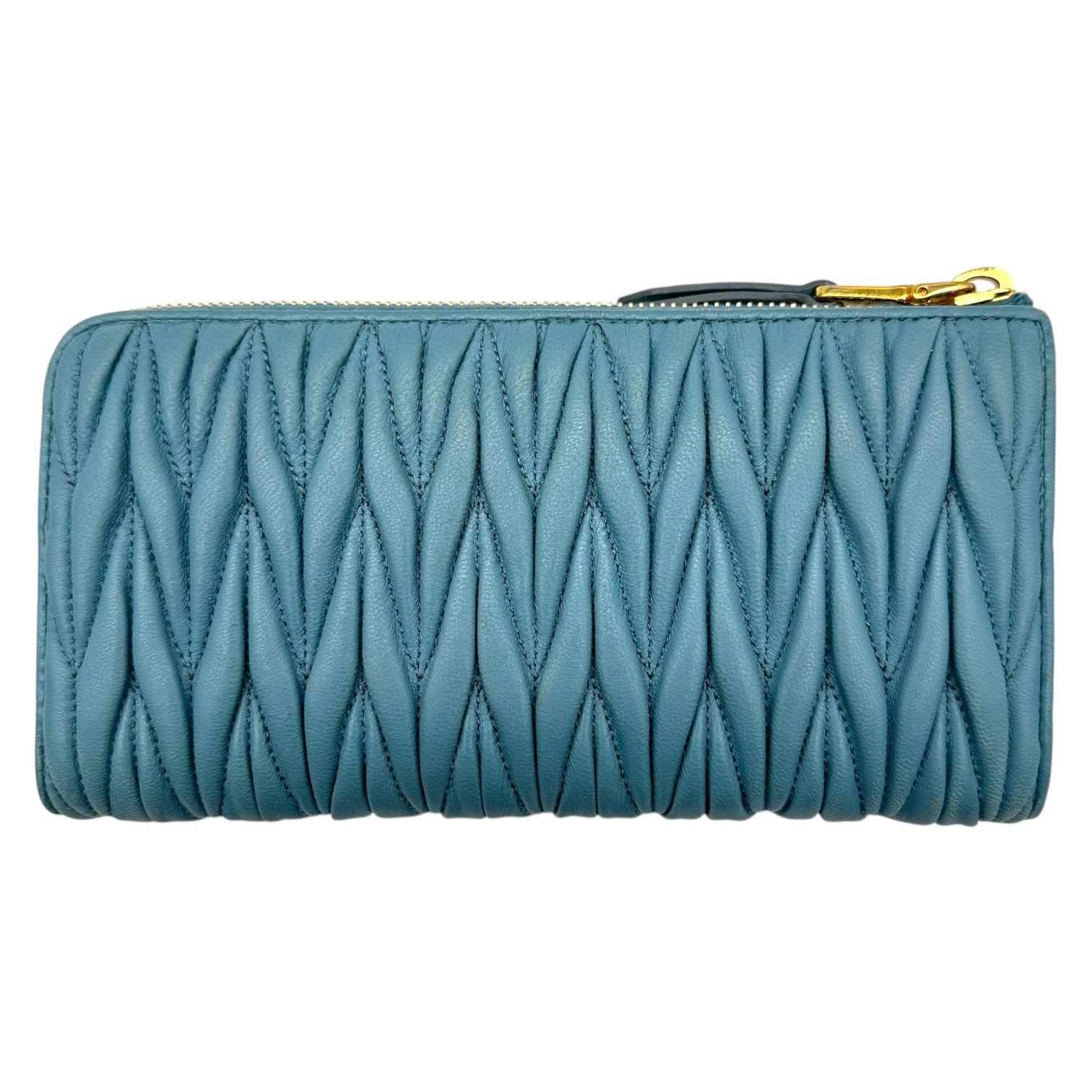 Miu Miu Blue Quilted Matelasse Leather Long Wallet - Outfit Repeater