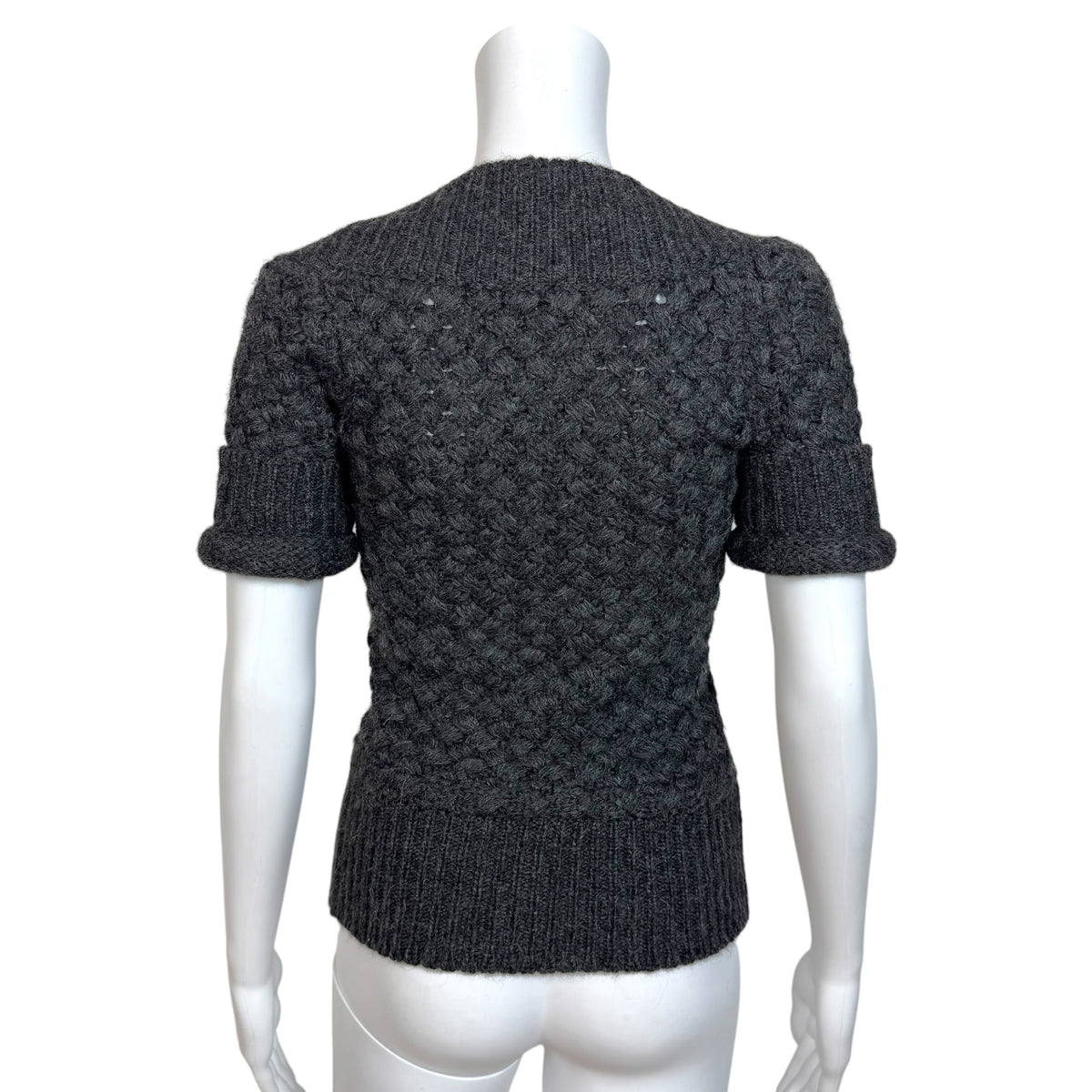 Dsquared2 Gray Wool Knit Square Neckline Short Sleeve Knit Top
