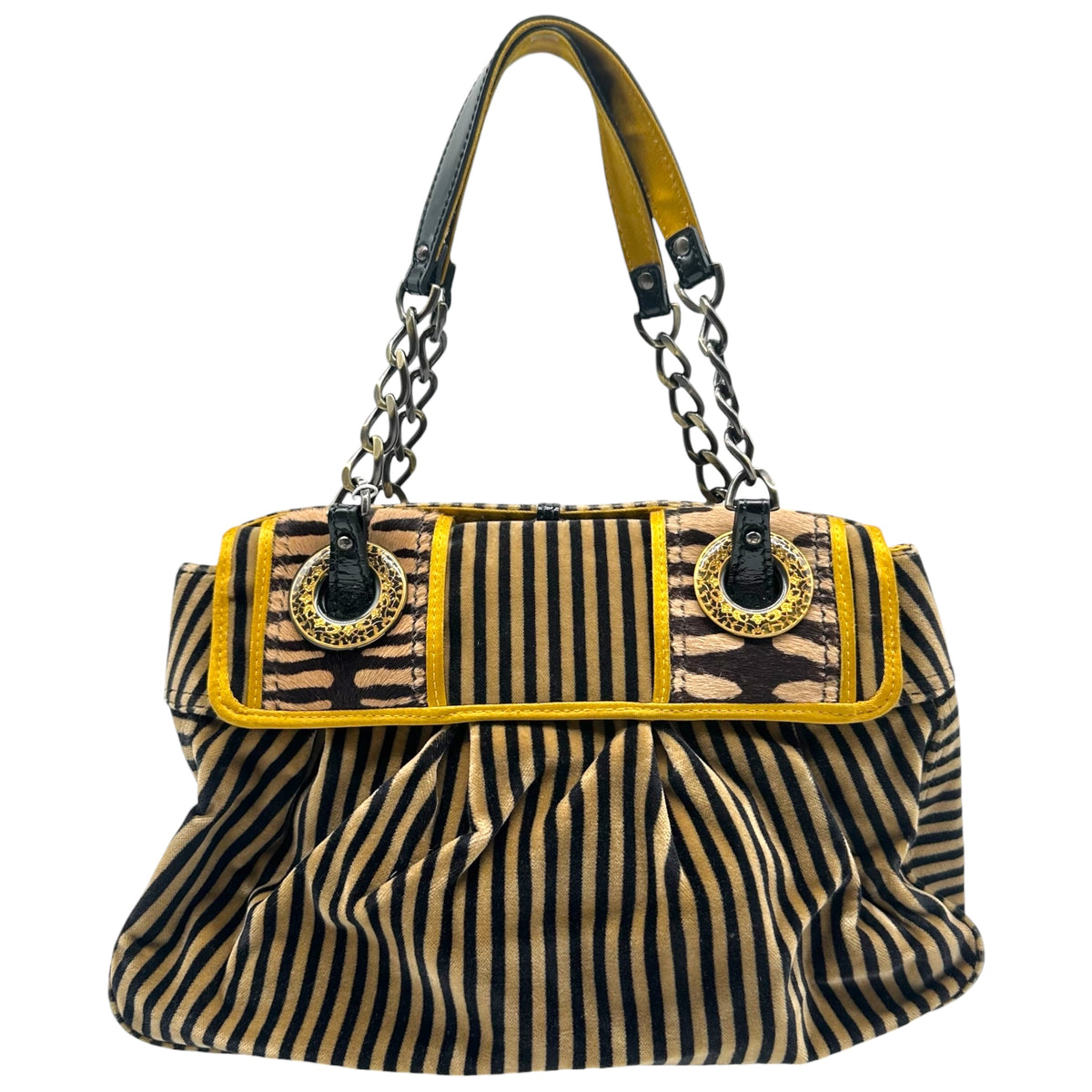 Fendi B Bag Tan Black Striped Velvet Zebra Ponyhair