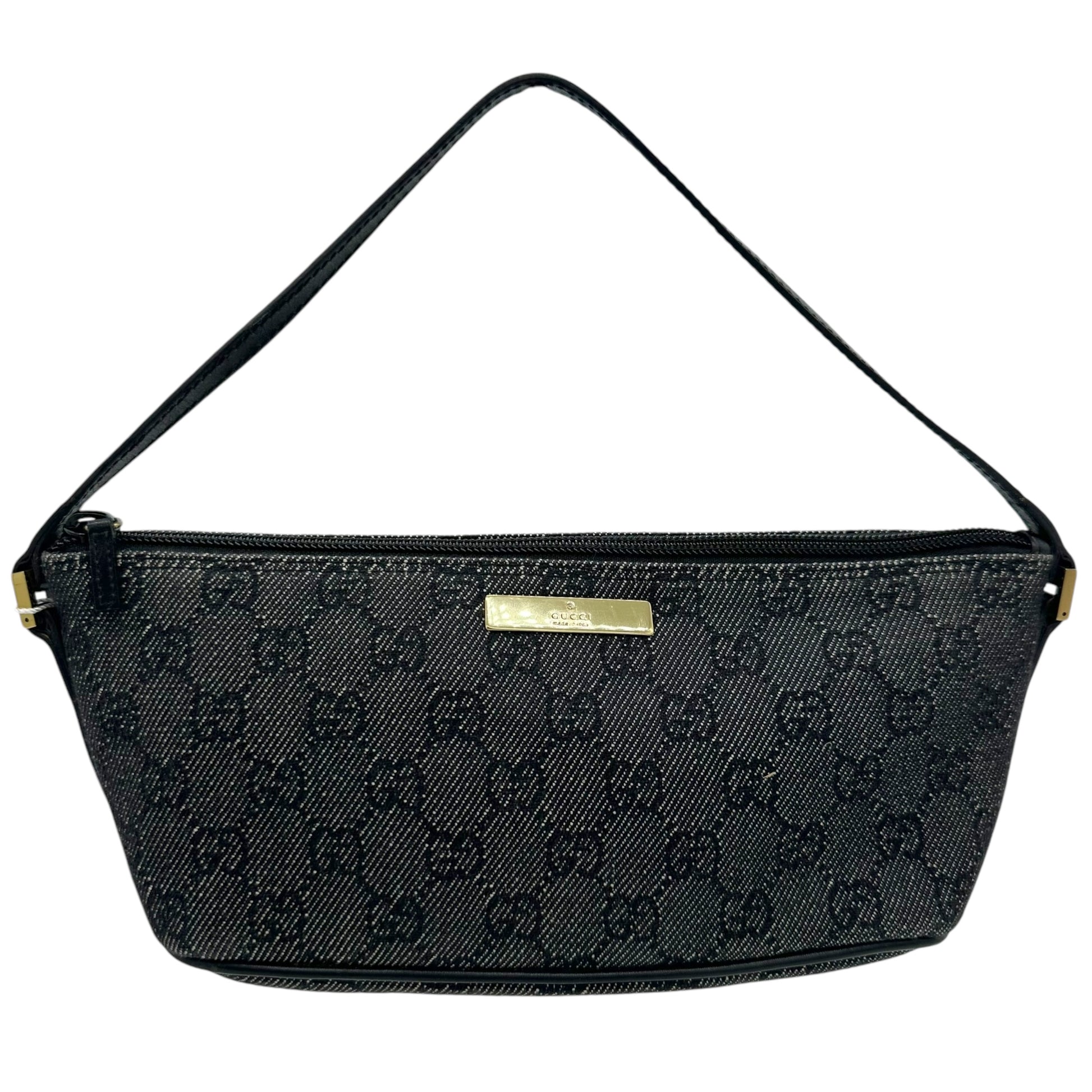 Gucci Gray Denim Monogram Pochette Bag - Outfit Repeater