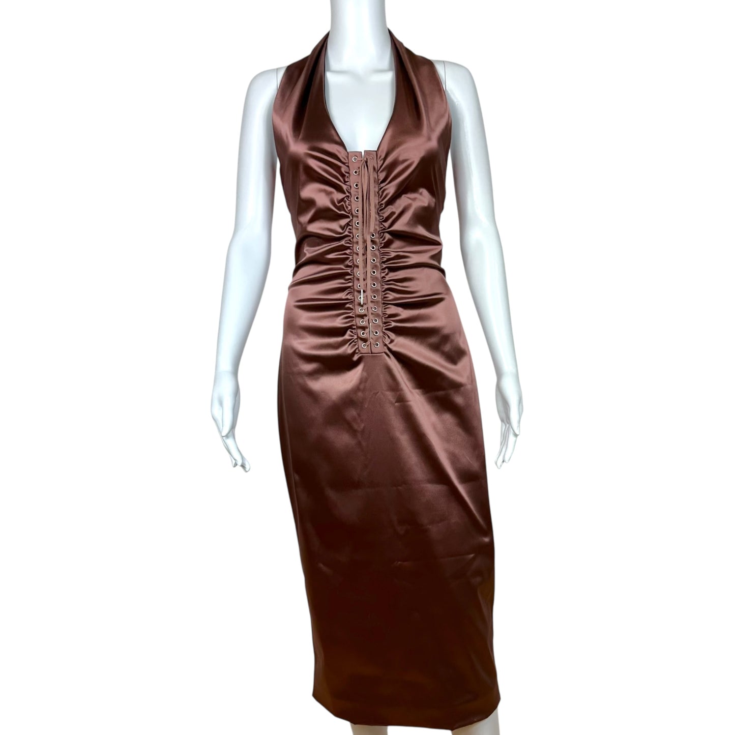 Dolce & Gabbana Satin Lace Up Halter Midi Dress NEW
