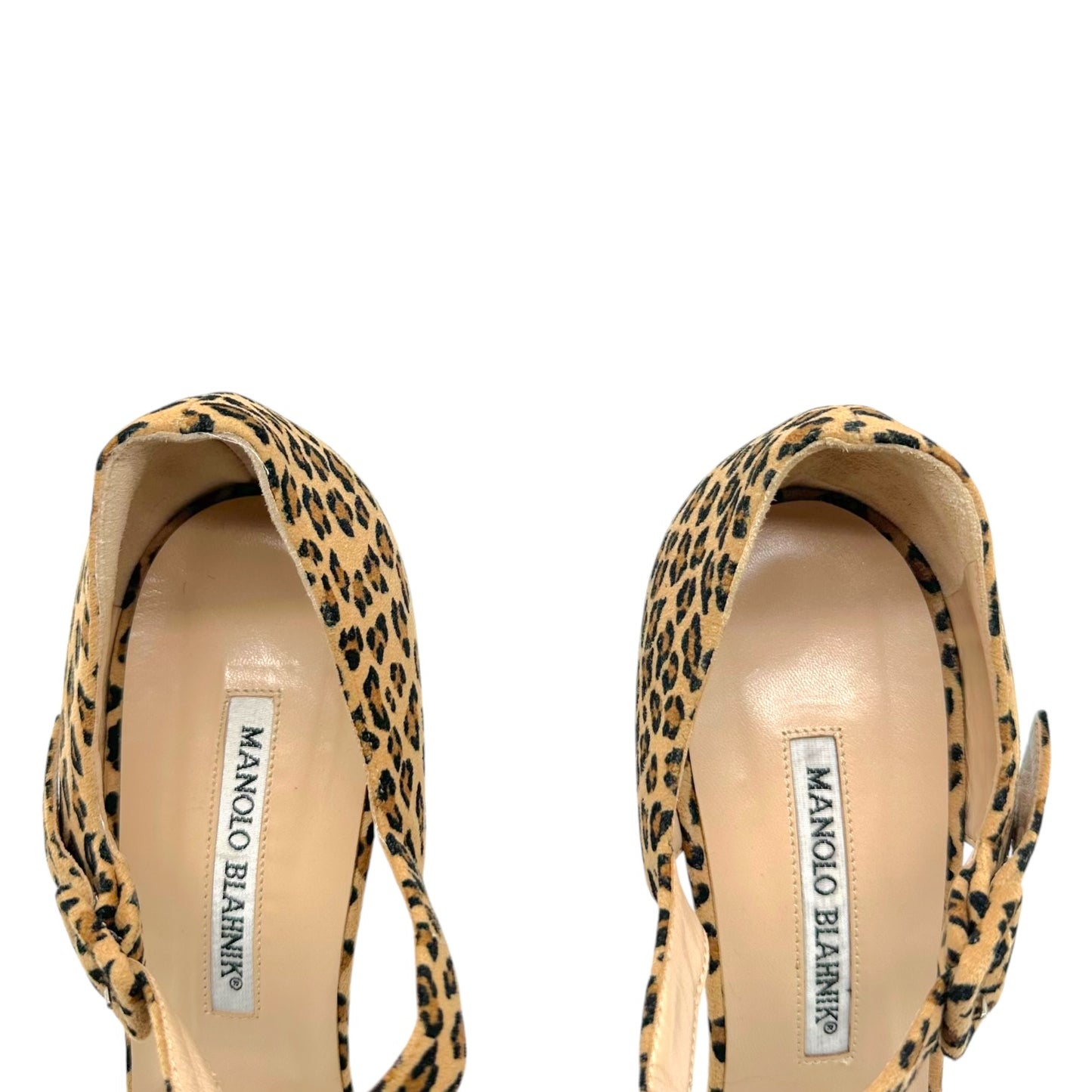 Manolo Blahnik Leopard Print Suede Sandal Heels
