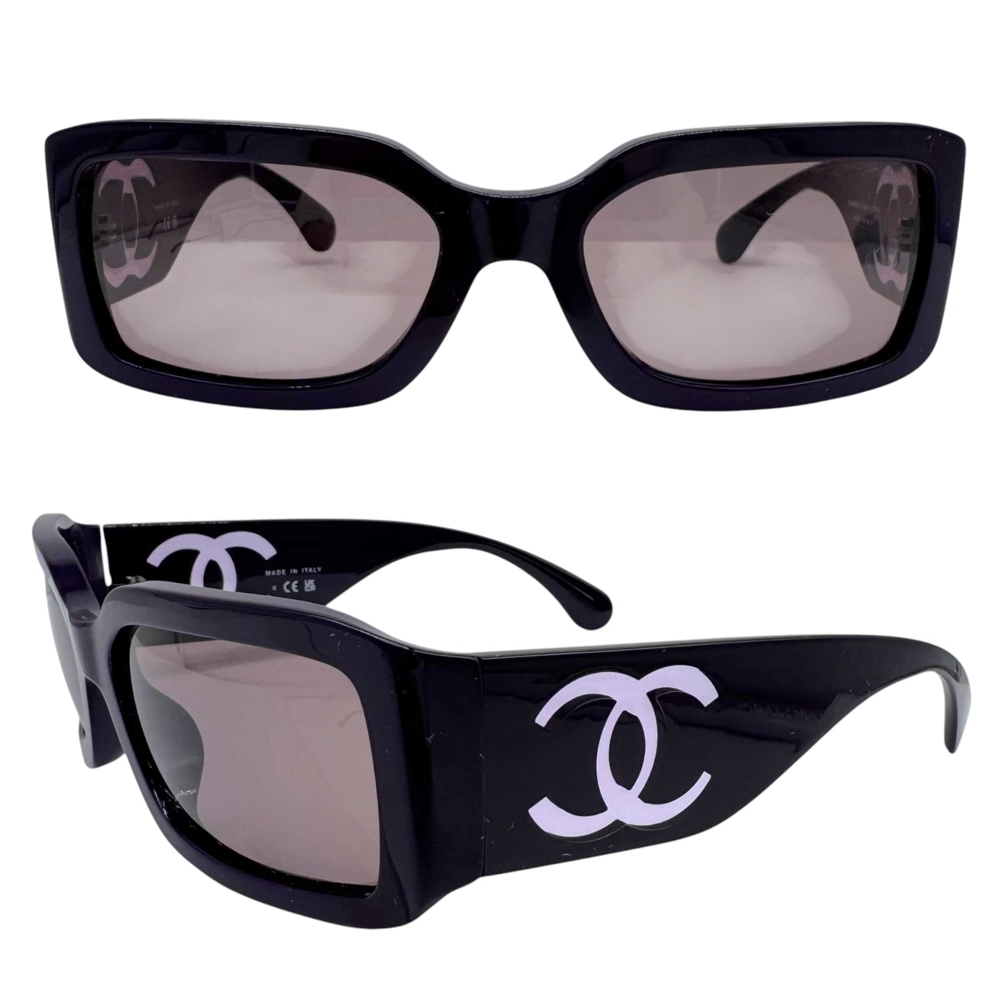 Chanel Purple Transparent Oversized Rectangle Sunglasses