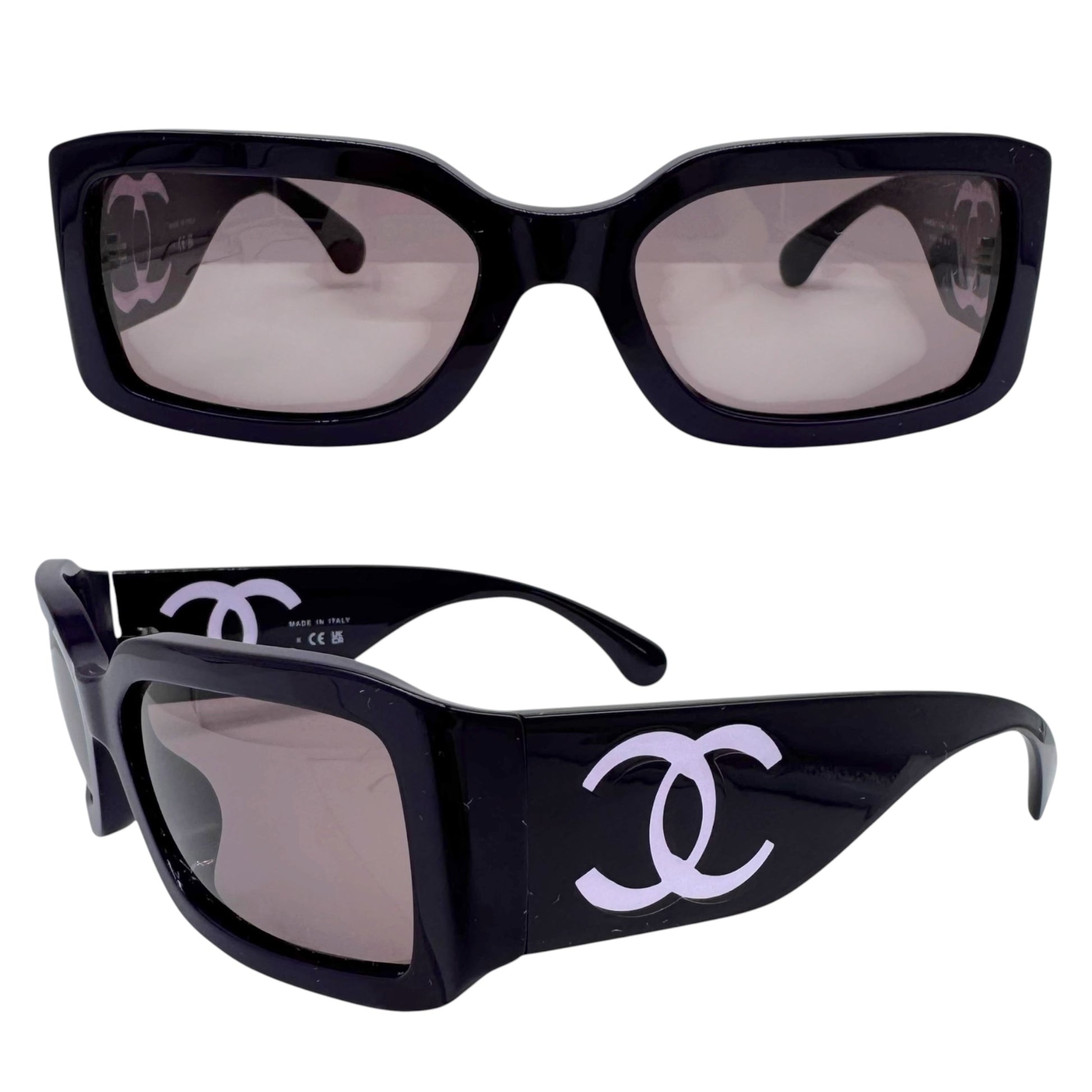 Chanel Purple Transparent Oversized Rectangle Sunglasses