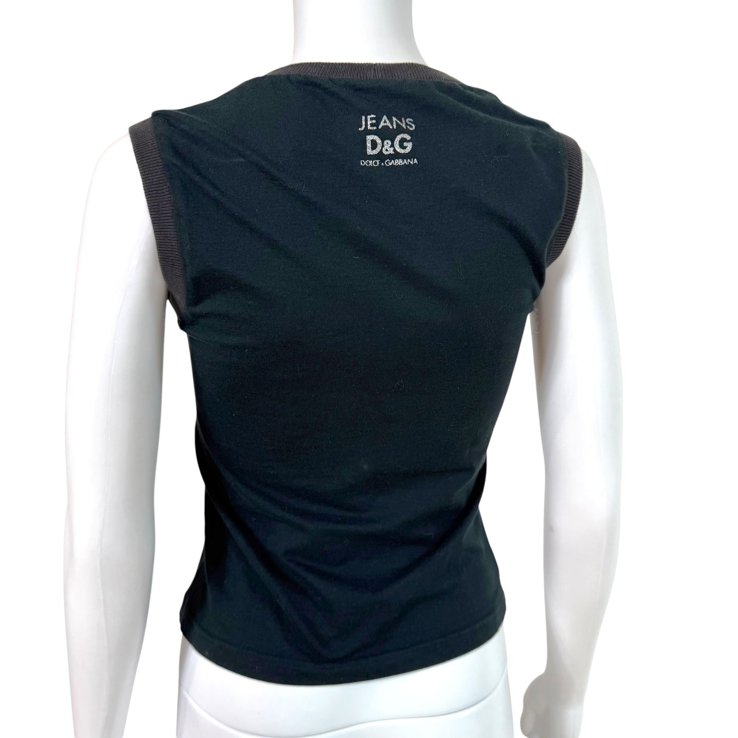 D&G Dolce & Gabbana Black & Silver Rhinestone 'Weird' Graphic Tank