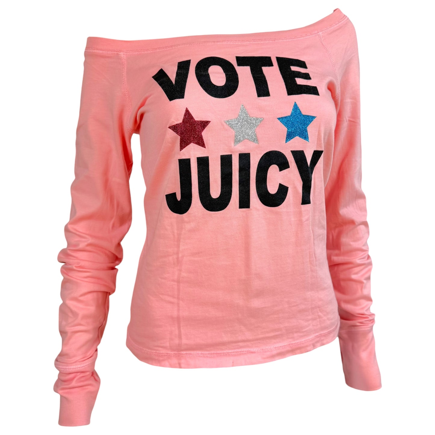 Juicy Couture Off-Shoulder Graphic Longsleeve T-Shirt Pink