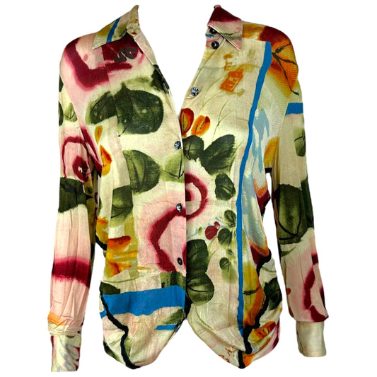 Jean Paul Gaultier Floral Watercolor Print Blouse Split Hem