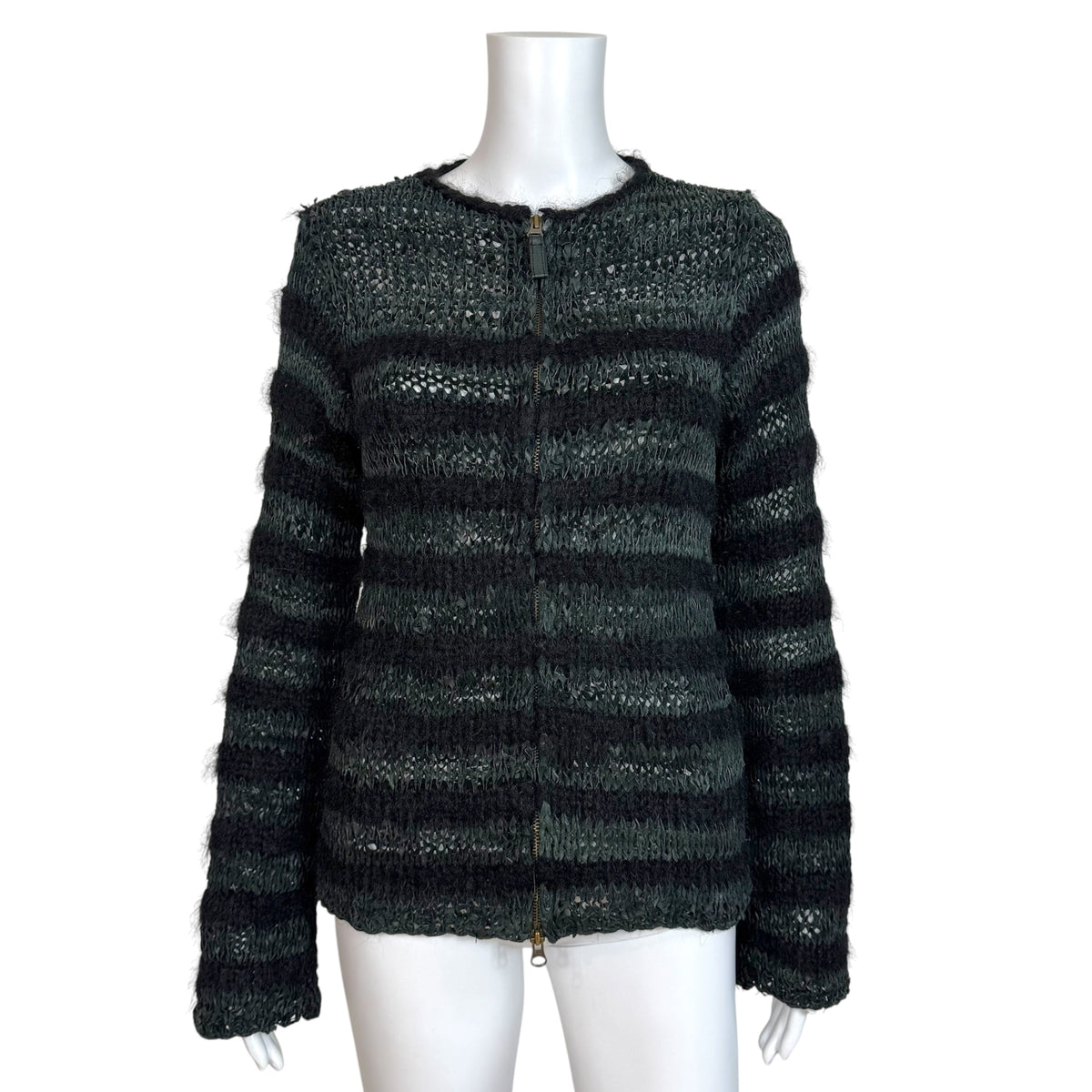 Jean Paul Gaultier Black Knit & Leather Zip-Up Cardigan