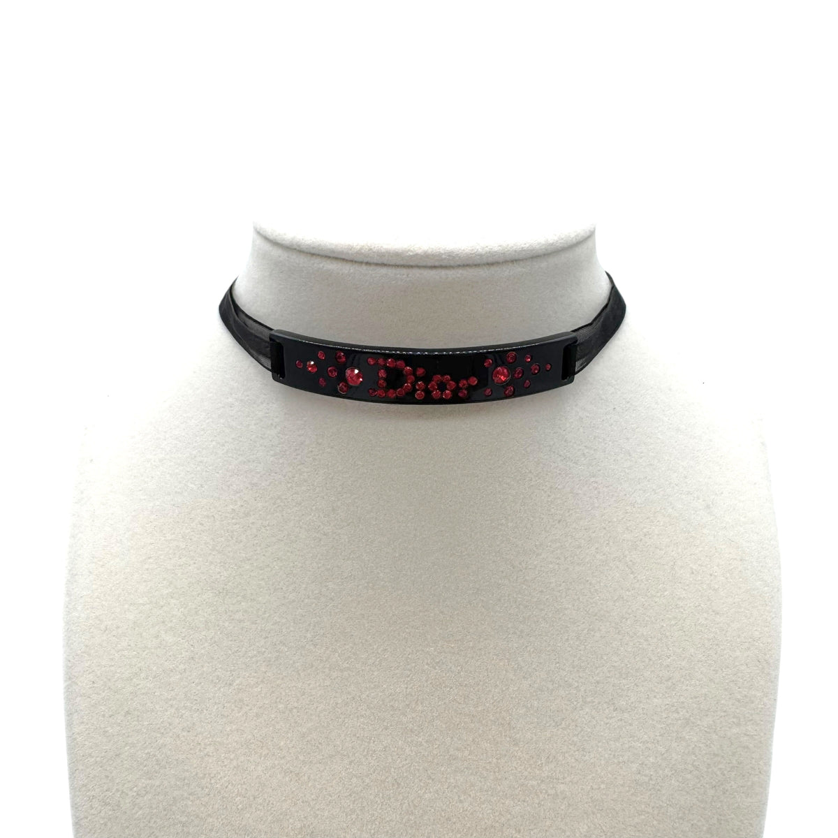 Christian Dior Black & Red Crystal Logo Choker Necklace
