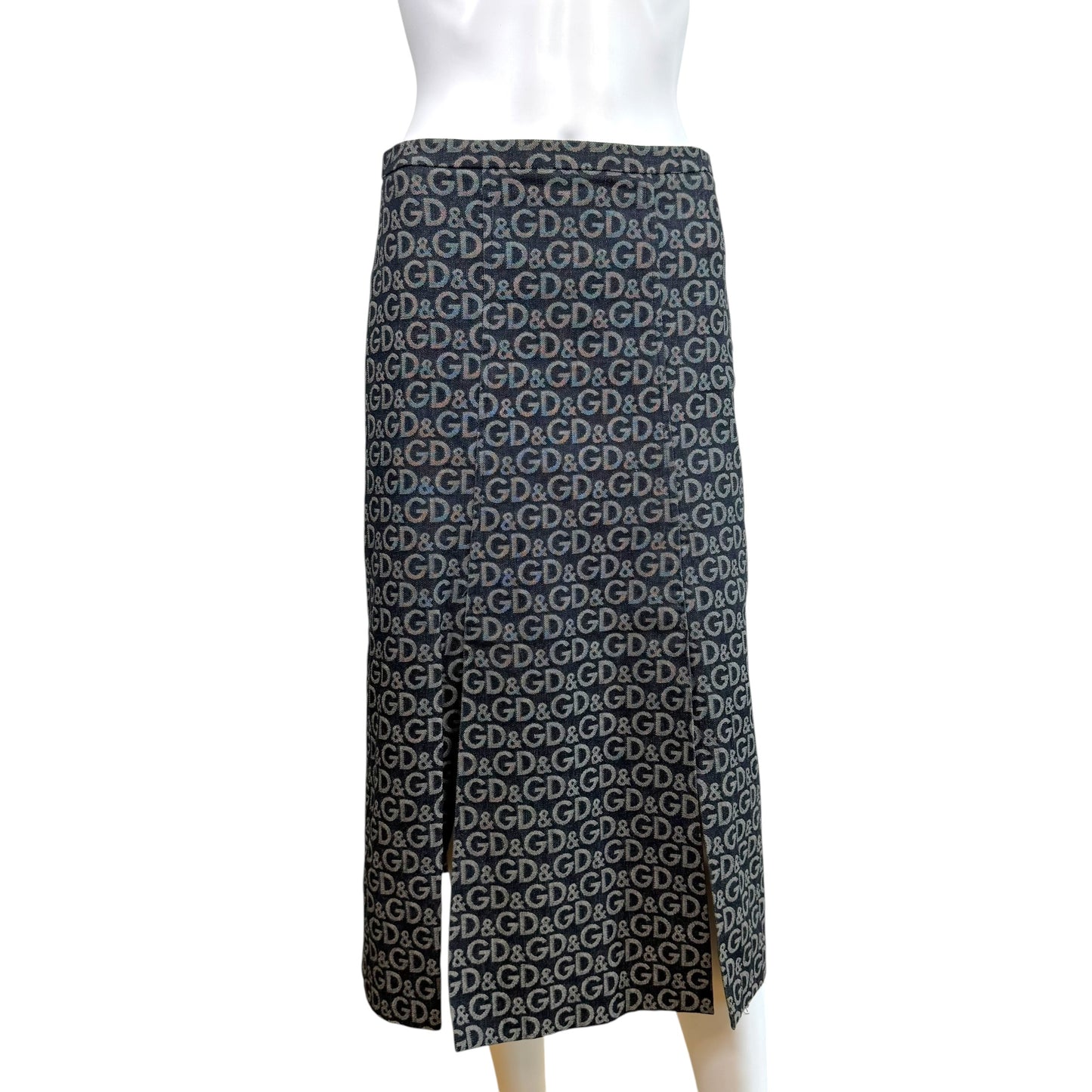 D&G Dolce & Gabbana Logo Print Denim Maxi Skirt