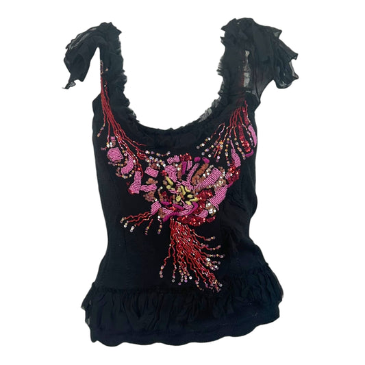 Christian Lacroix Black Silk Knit Beaded Tank Top
