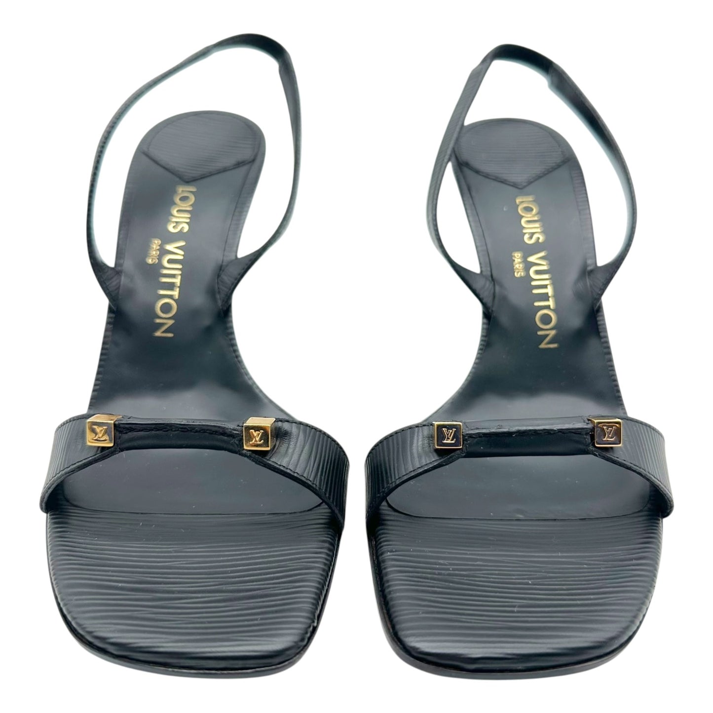 Louis Vuitton Black Epi Leather Slingback Sandal Heels
