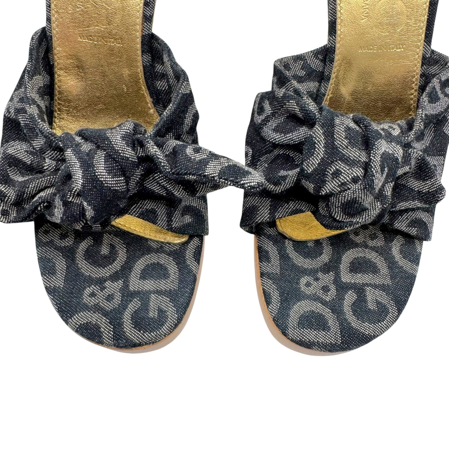 D&G Dolce & Gabbana Blue Denim Patterned Wedge Mule Heels - Outfit Repeater