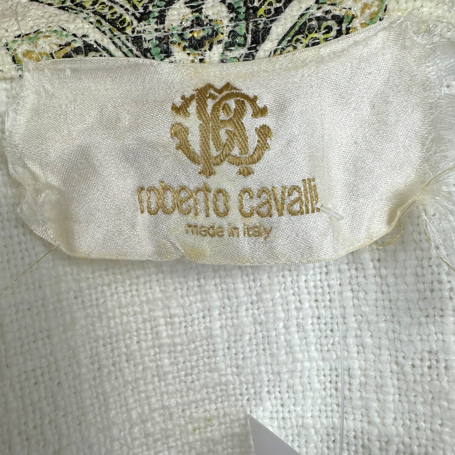 Roberto Cavalli 2007 White & Green Metallic Floral Print Bustier Jacket