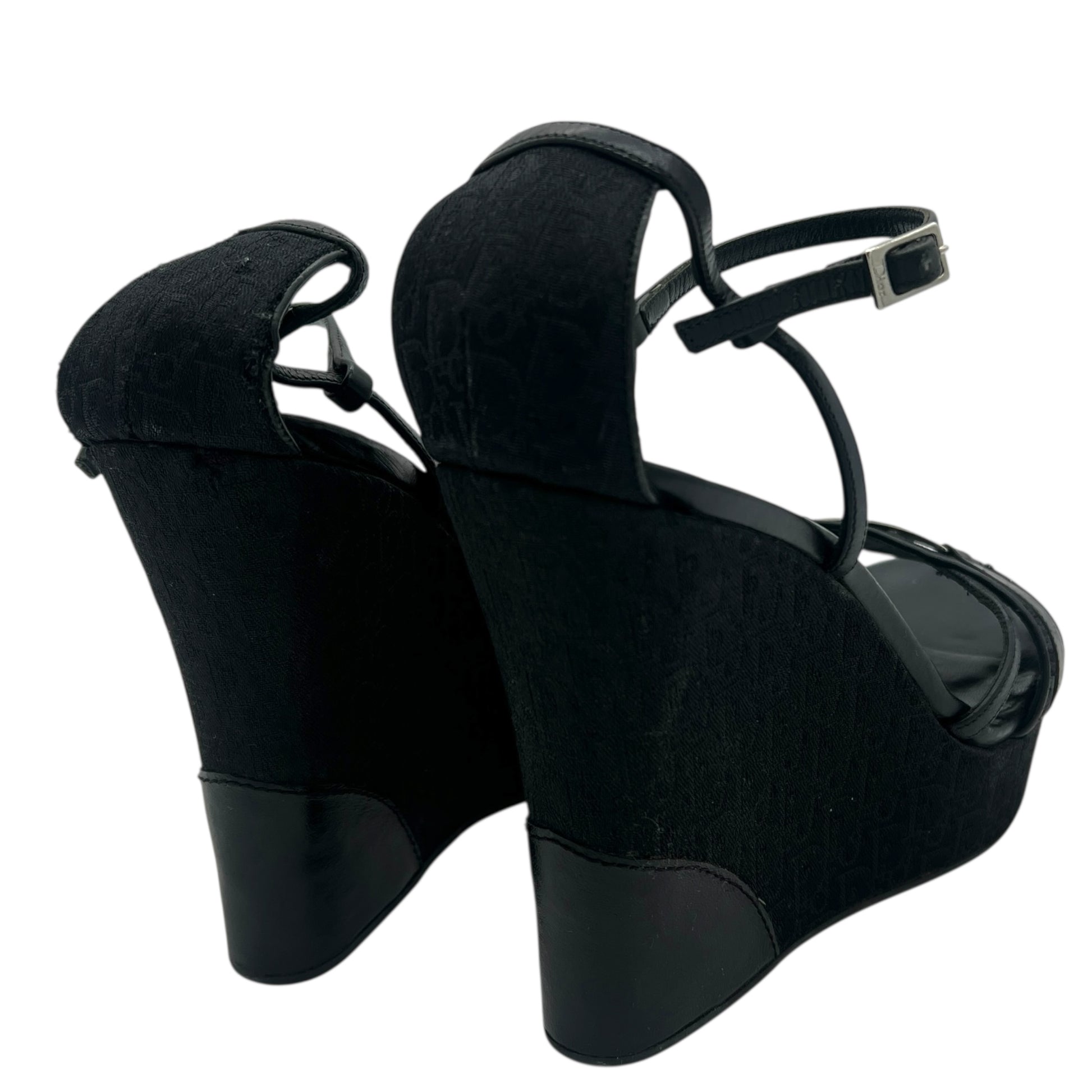 Christian Dior Black Monogram Wedge Sandals - Outfit Repeater