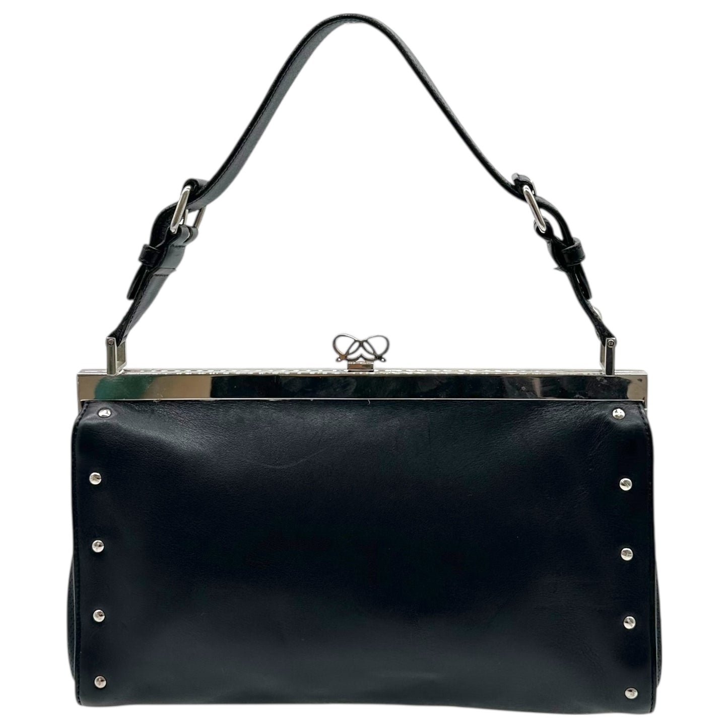 Loewe Black Studded Leather Logo Kisslock Pochette Bag