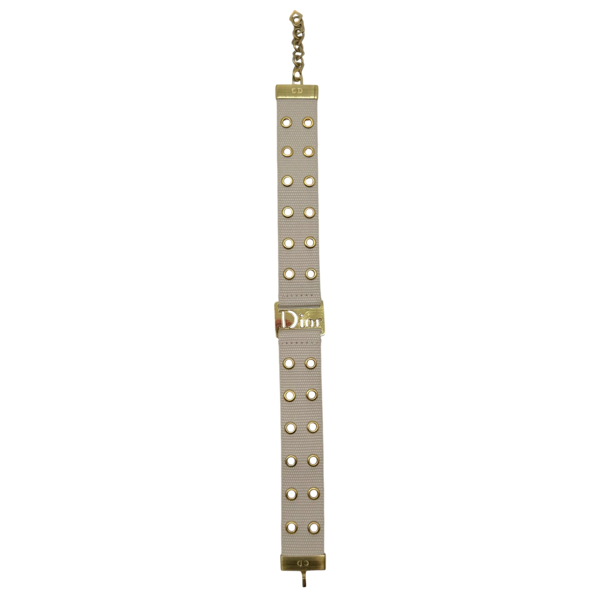 Christian Dior Canvas Logo Choker Ivory Gold Rivet Studs