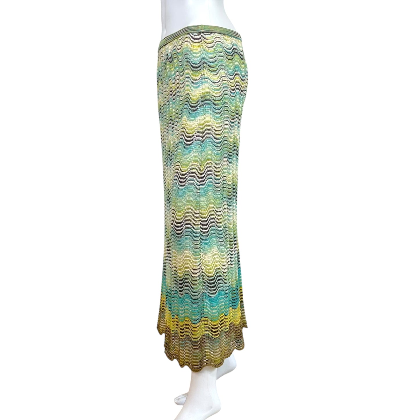 Missoni Blue Green & Brown Gradient Chevron Knit Maxi Skirt