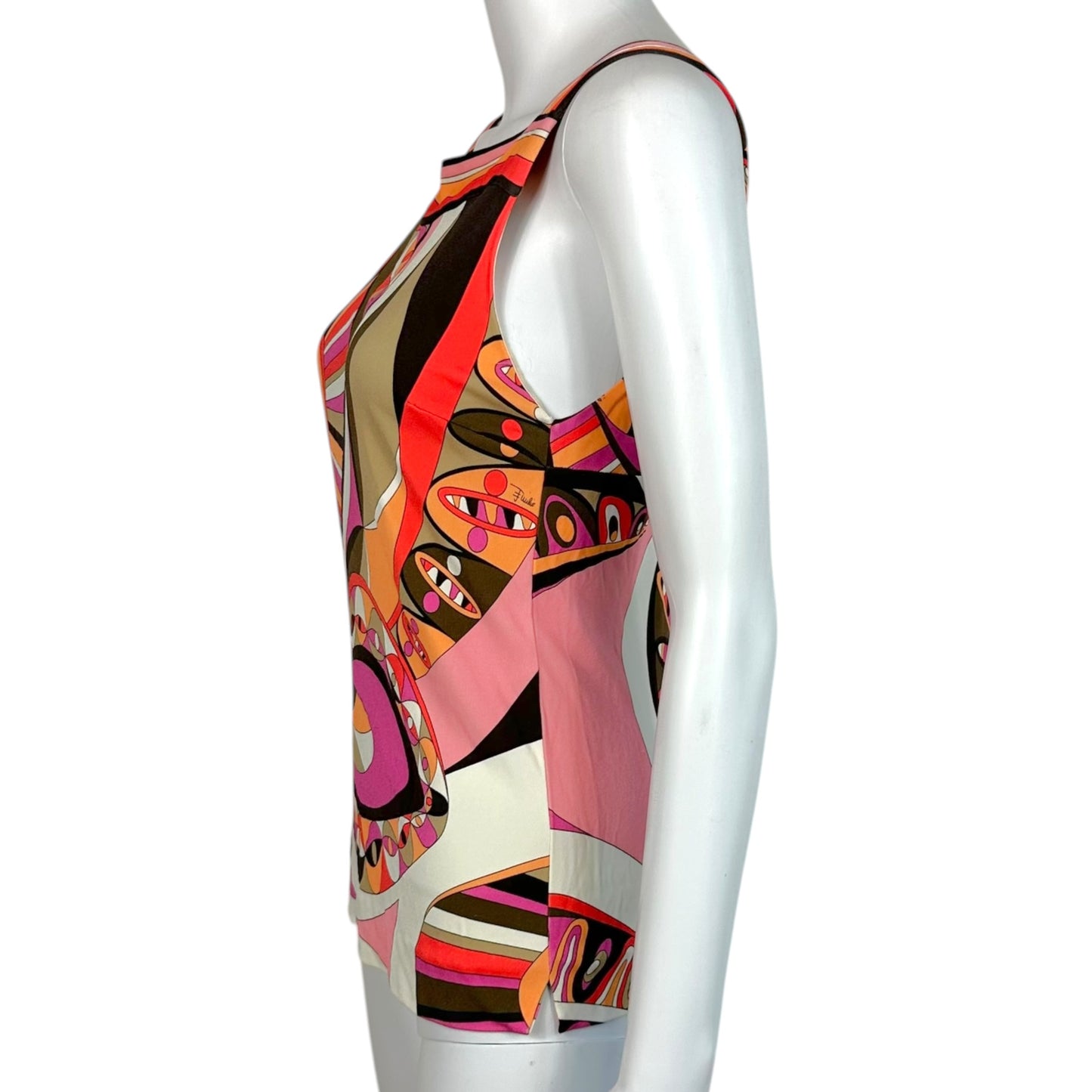 Emilio Pucci Pink & Brown Printed Straight Neckline Tank Top