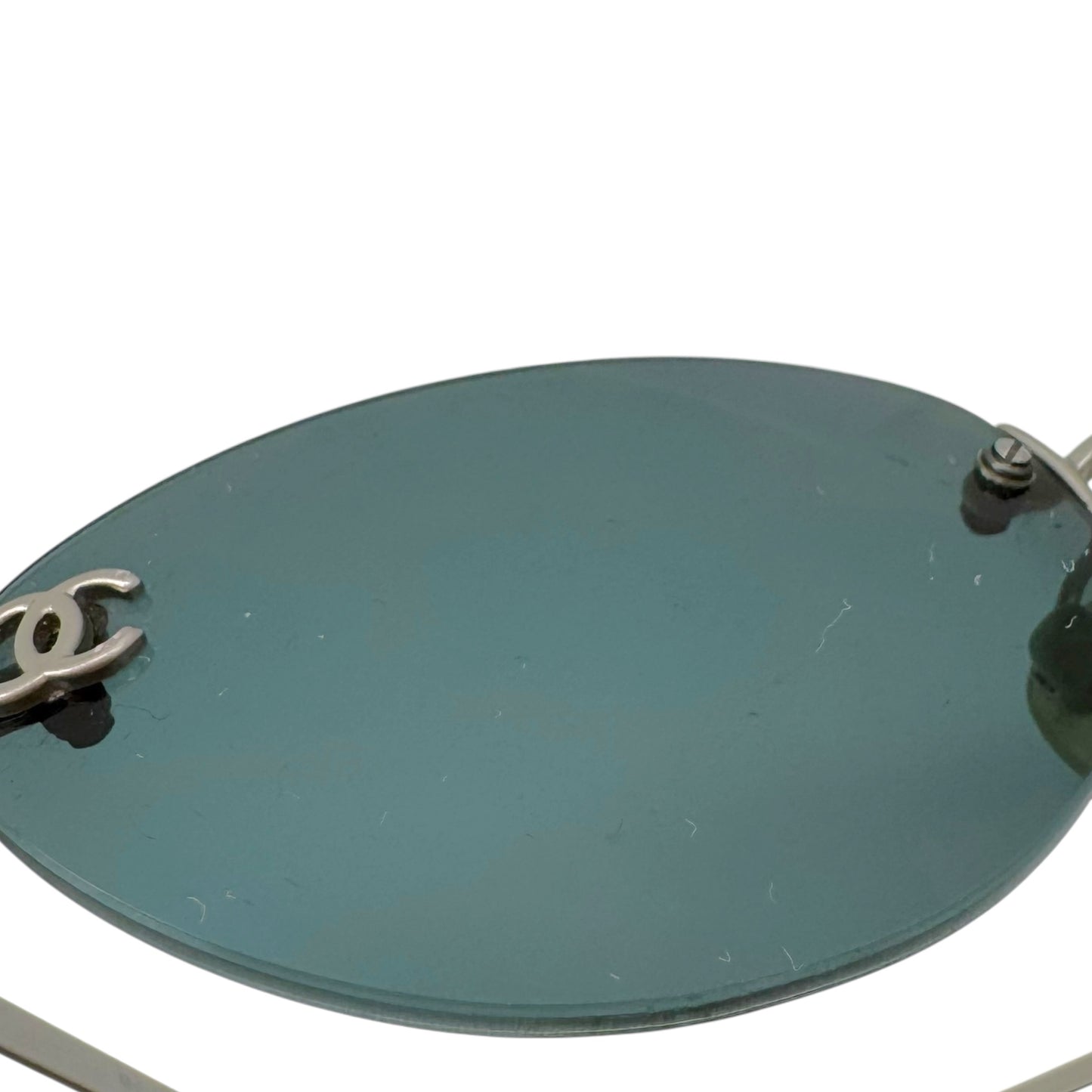 Chanel Rimless Oval Sunglasses Black Silver Logo