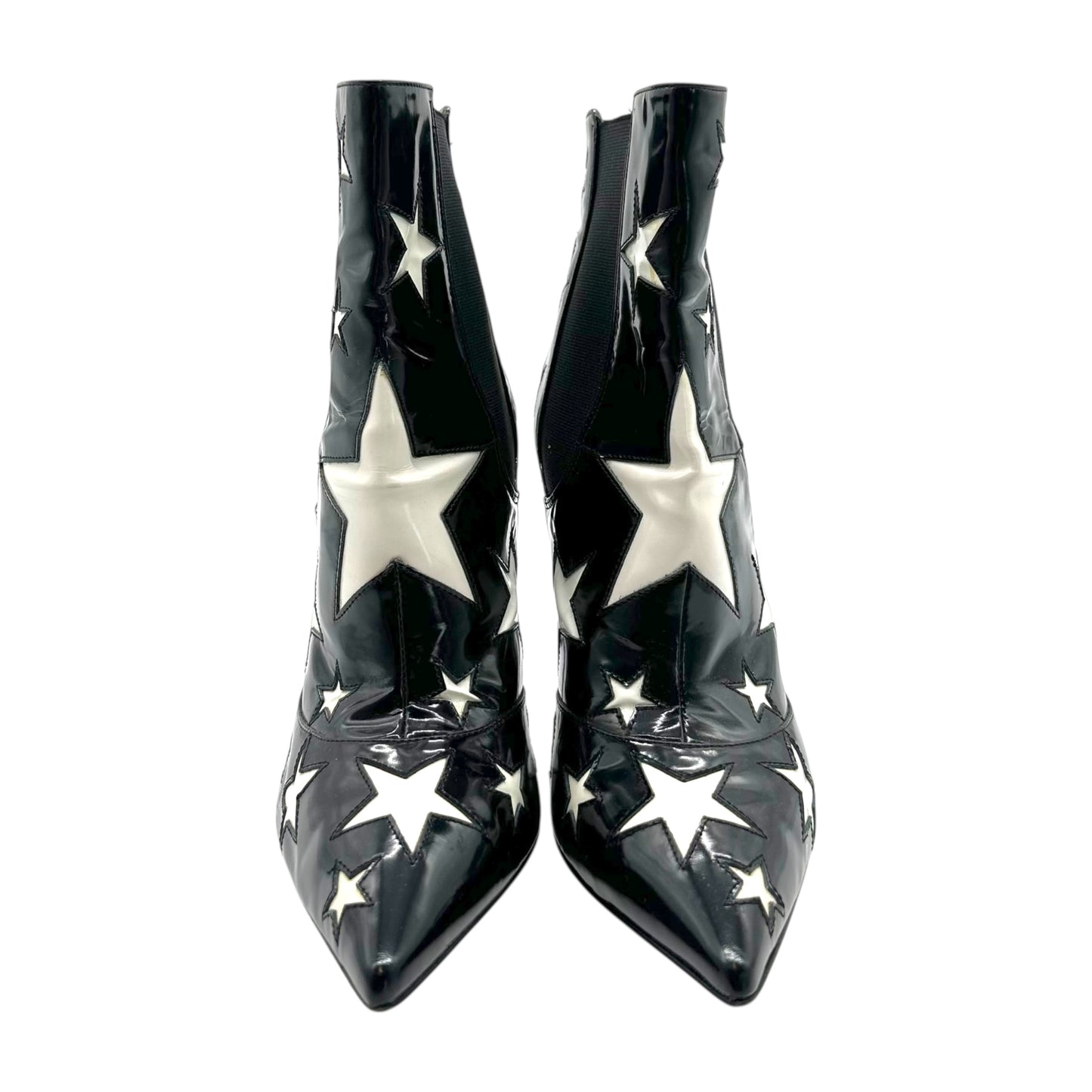 Dolce & Gabbana Black & White Star Patent Heeled Boots