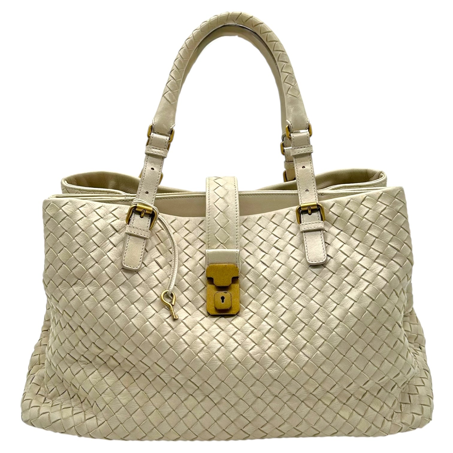 Bottega Veneta Ivory Intrecciato Leather Large Roma Tote Bag - Outfit Repeater