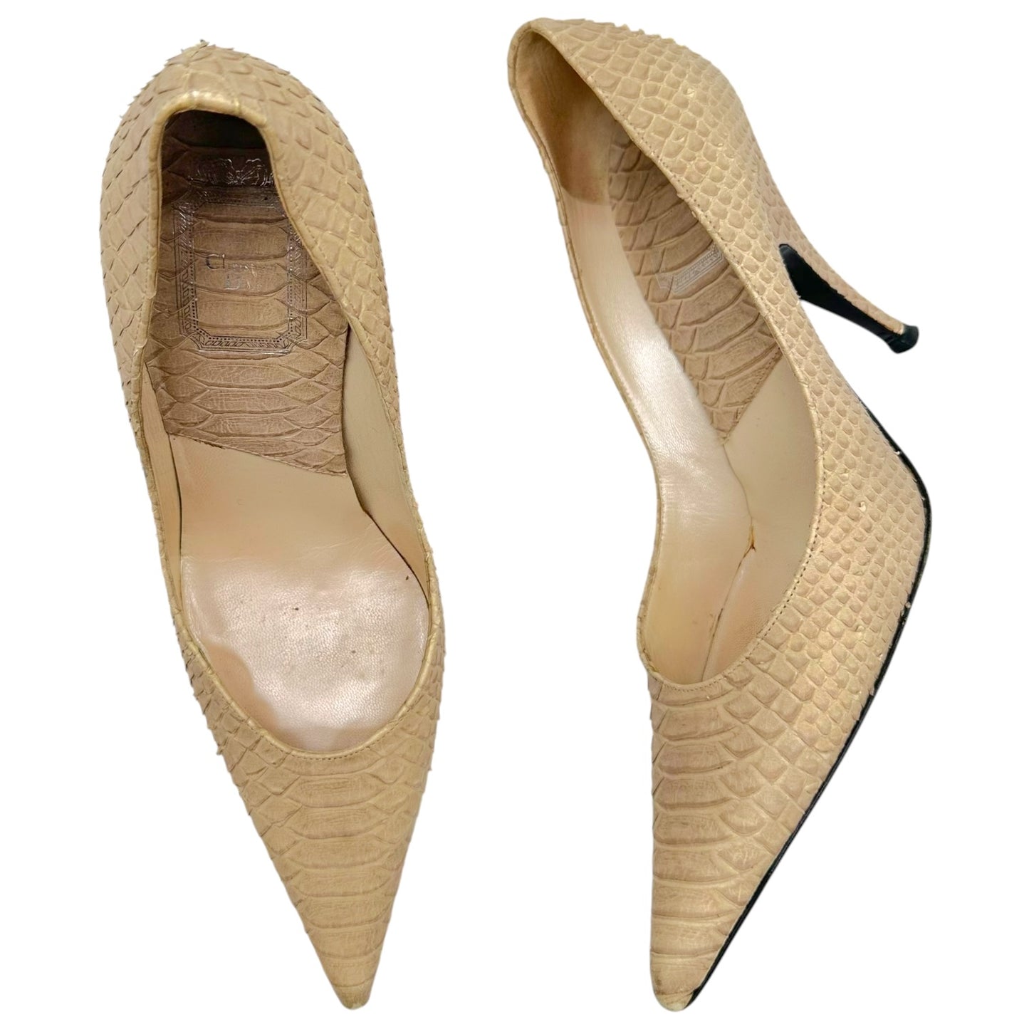 Christian Dior Ivory Snakeskin Pointed Toe Heels