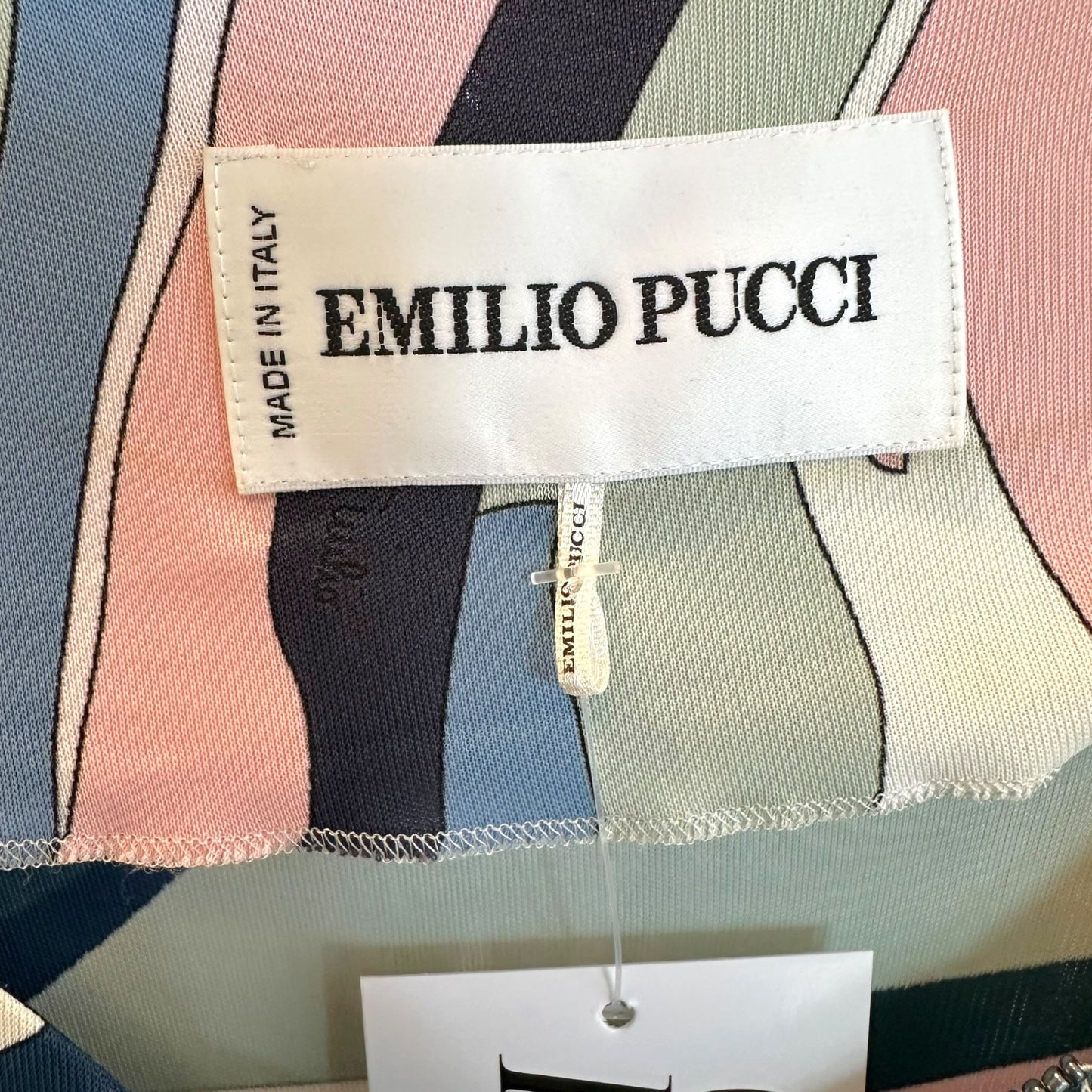 Emilio Pucci Longsleeve Mini Dress Pink Teal Beaded Neckline