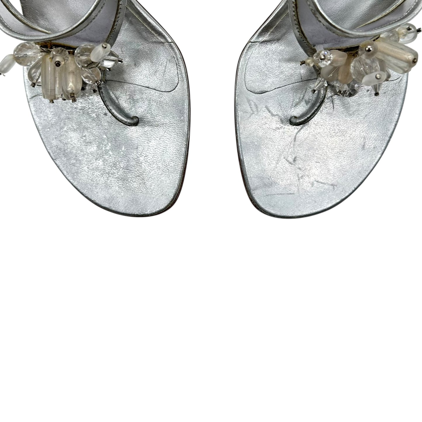 Manolo Blahnik Silver Beaded Flip Flop Heels