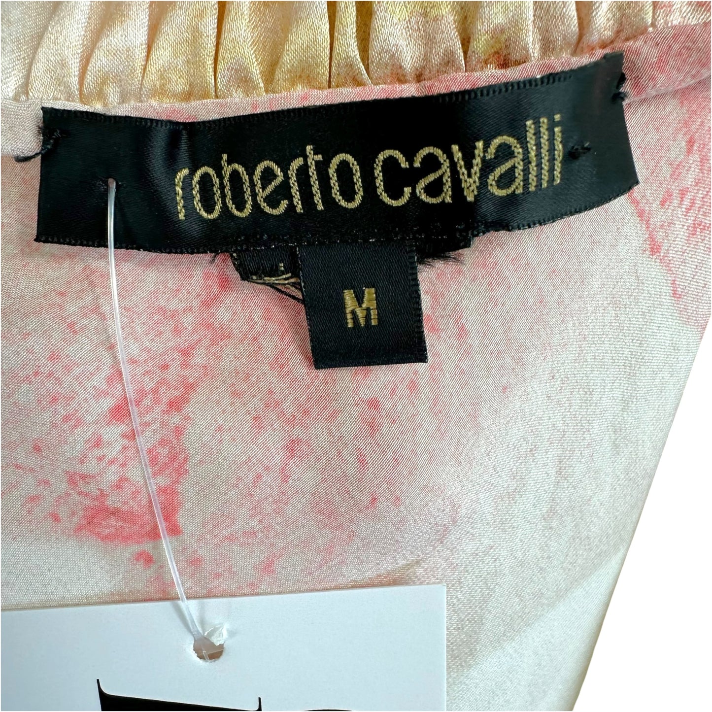 Roberto Cavalli 2004 Light Pink Rose Print Silk Pleated Midi Skirt
