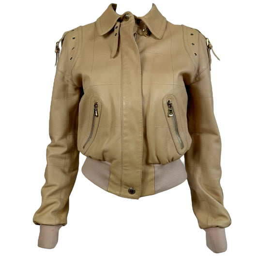 Dolce & Gabbana Beige Leather Bomber Jacket